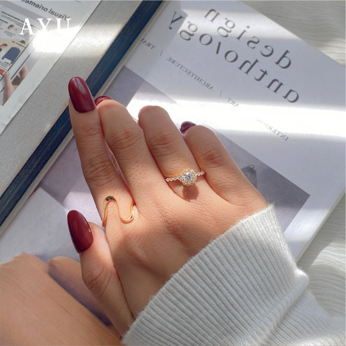 AYU Cincin Emas - Gold Swaying Wave Ring 16k Yellow Gold