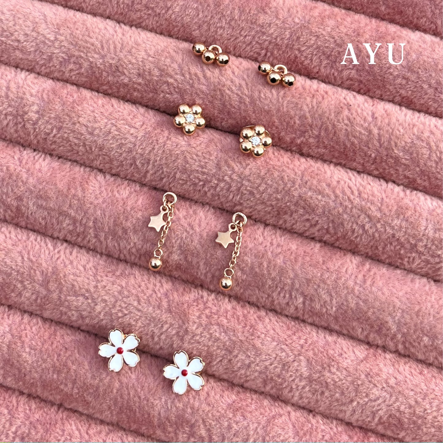 AYU Anting Emas - Kawaii Sakura Studs 16k Yellow Gold