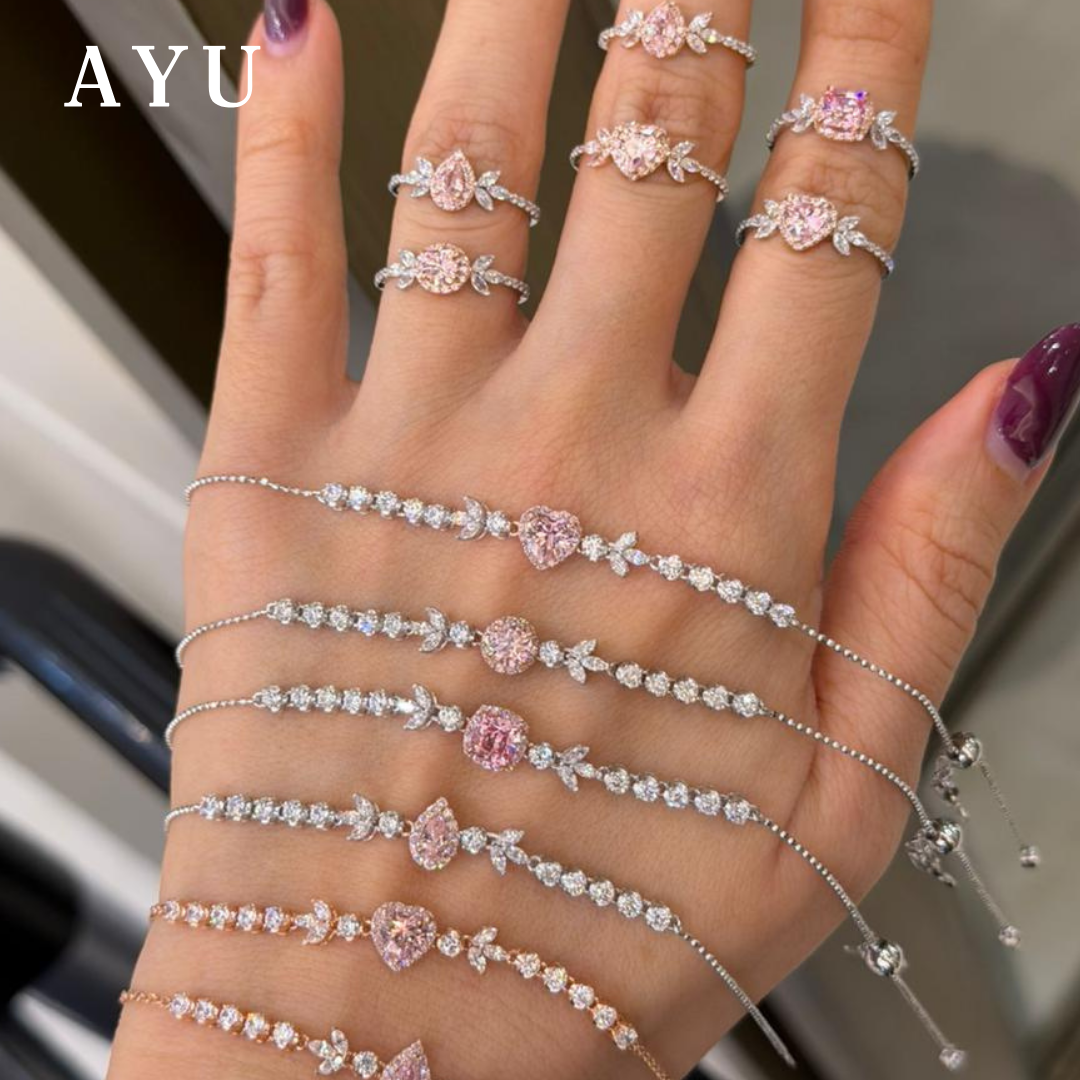 AYU Gelang Emas - Cushion Halo Angel Vine Everbloom Chain Bracelet 17k Rose Gold