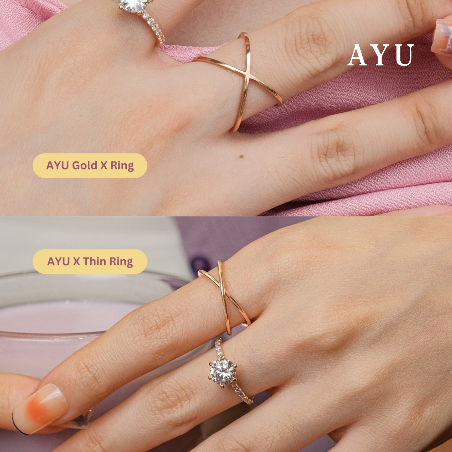 AYU Cincin Emas - Gold X Ring 17K Rose Gold