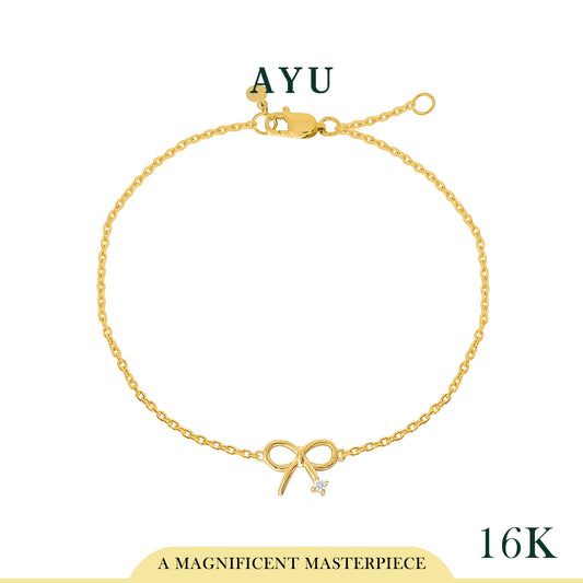 AYU Gelang Emas - Gold Ribbon With Mini Sparkle Chain Bracelet 16k Yellow Gold