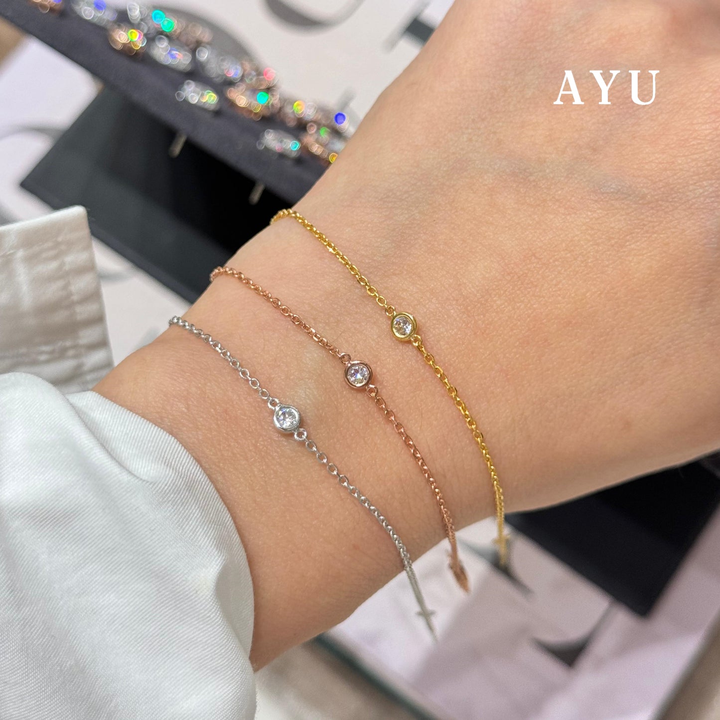 AYU Bezel Chain Bracelet 17K Rose Gold