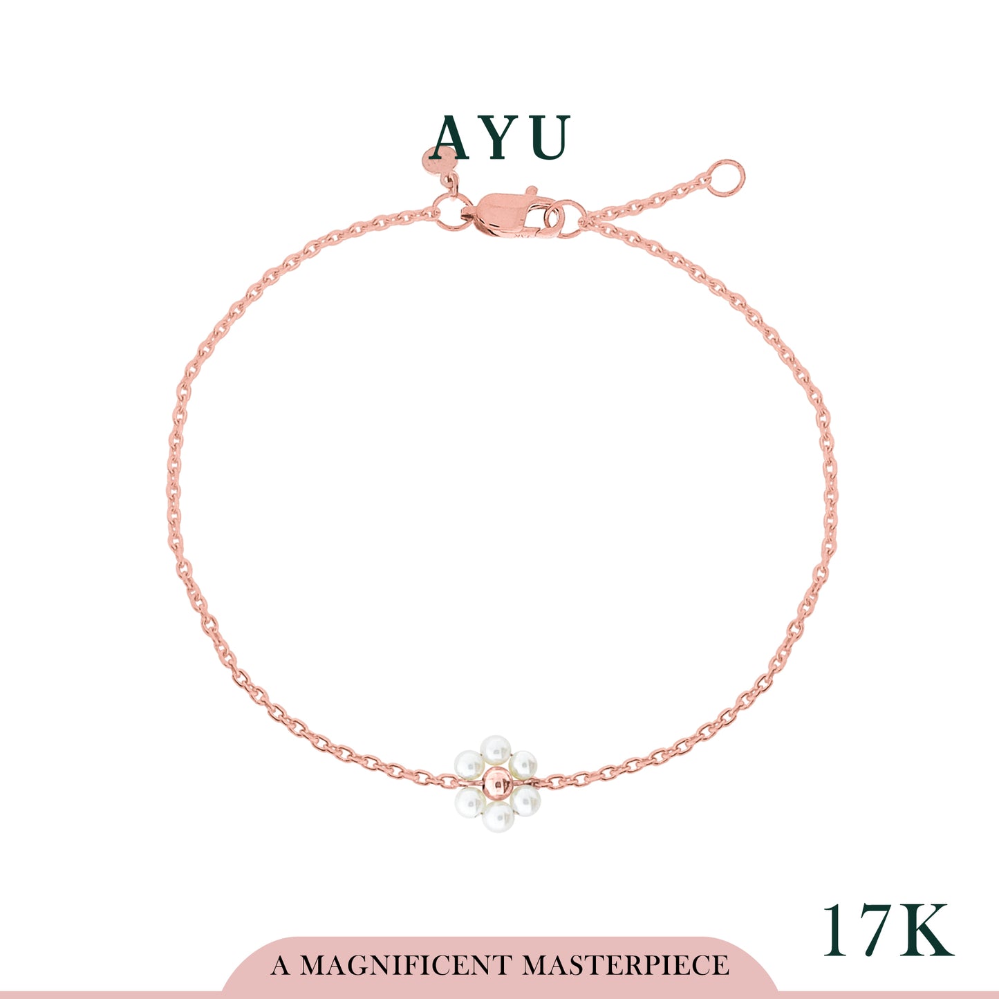 AYU Gelang Emas - Small Beaded Pearl Flower Bracelet 17k Rose Gold