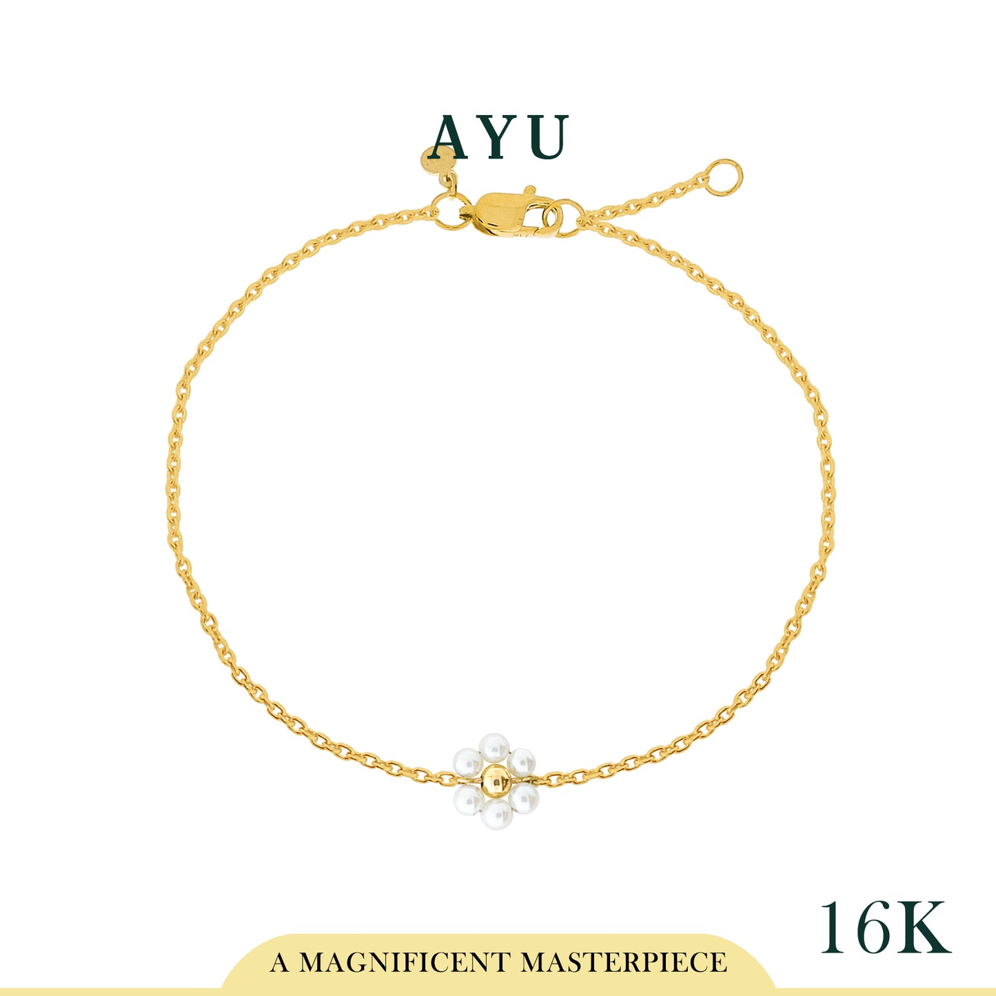 AYU Gelang Emas - Small Beaded Pearl Flower Bracelet 16k Yellow Gold