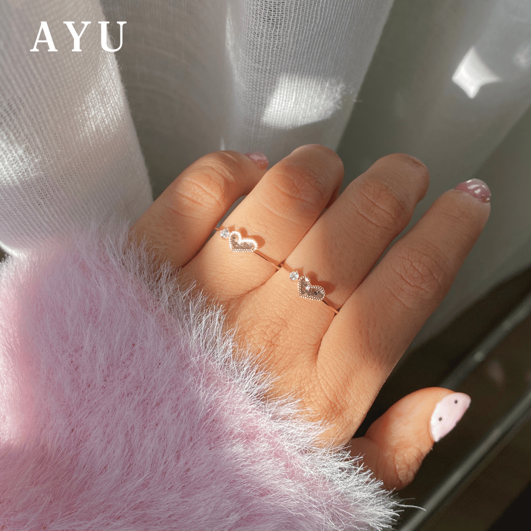 AYU Cincin Emas - Sugar Crush Heart With Mini Solitaire Ring 17k Rose Gold