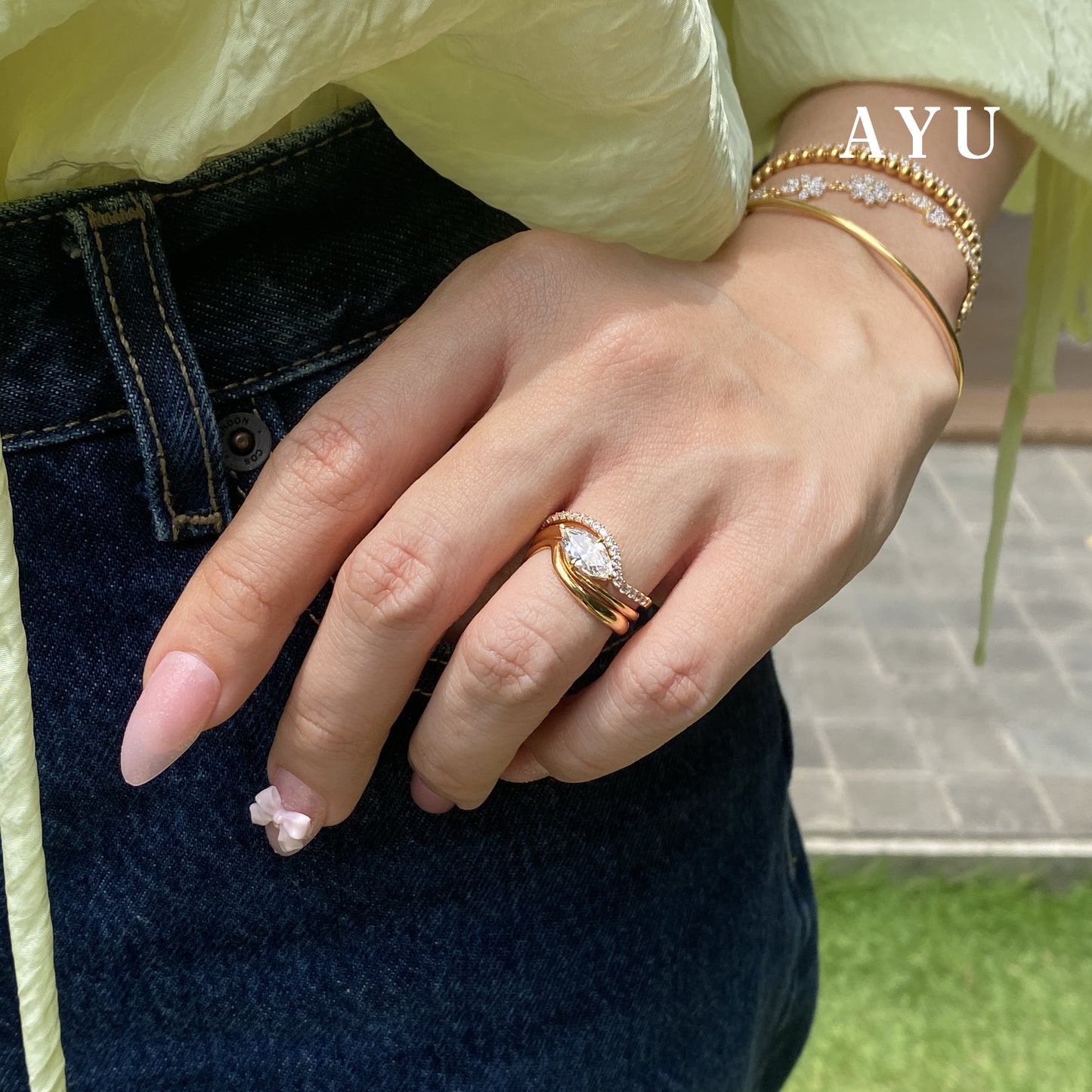 AYU Cincin Emas - Flowy Selly Ring 16k Yellow Gold