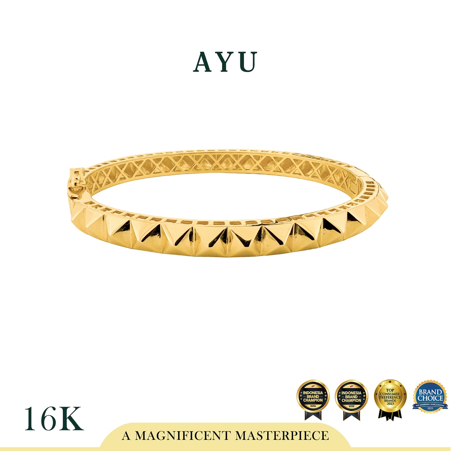 AYU Gelang Emas - Bold Stud Stack Bangle 16k Yellow Gold