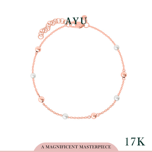 AYU Gelang Emas - Gold Boba With Pearl Chain Bracelet 17k Rose Gold