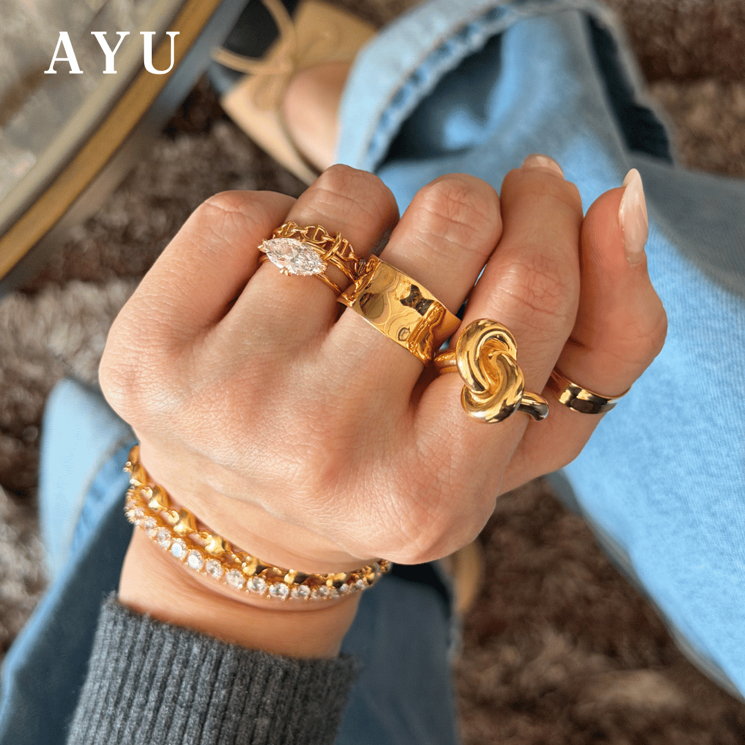 AYU Cincin Emas - Wide Gold Melt Ring 16k Yellow Gold