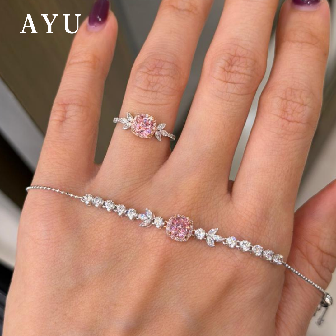 AYU Gelang Emas - Cushion Halo Angel Vine Everbloom Chain Bracelet 17k Rose Gold