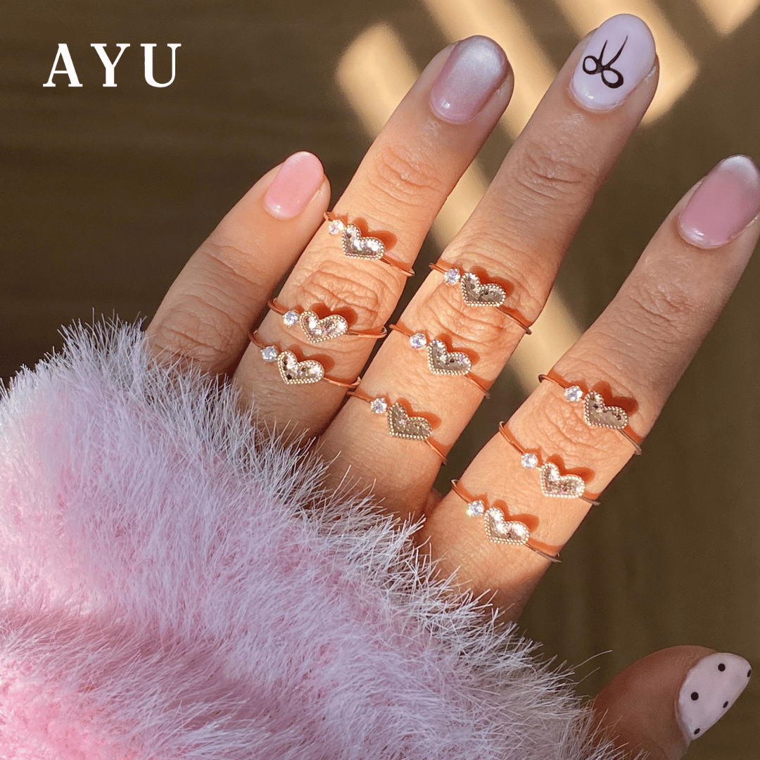 AYU Cincin Emas - Sugar Crush Heart With Mini Solitaire Ring 17k Rose Gold