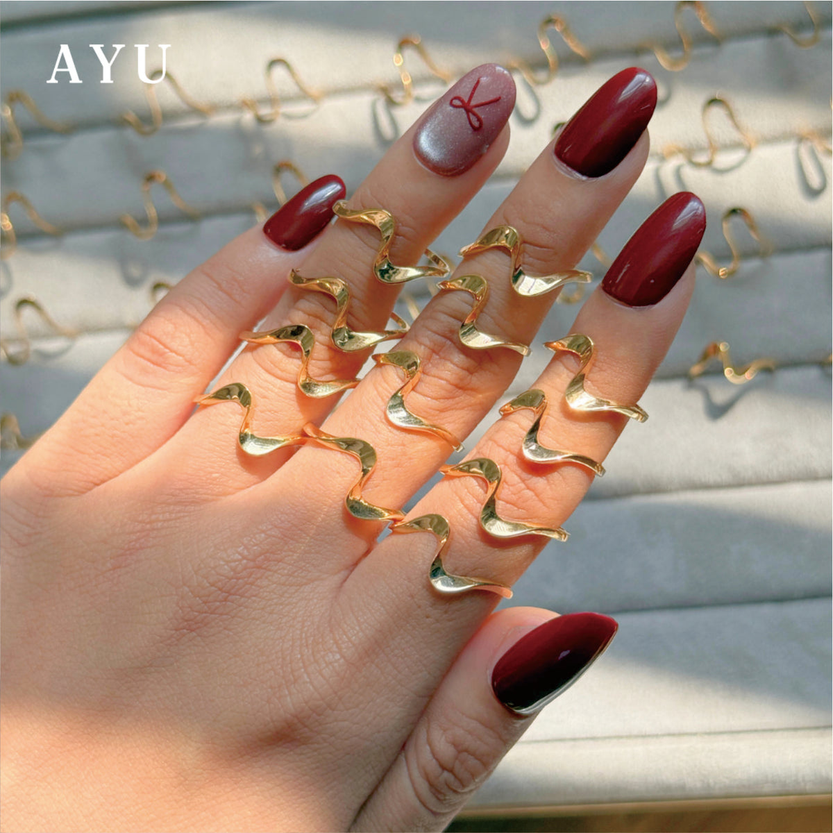 AYU Cincin Emas - Swaying Slow Wave Ring 17k Rose Gold