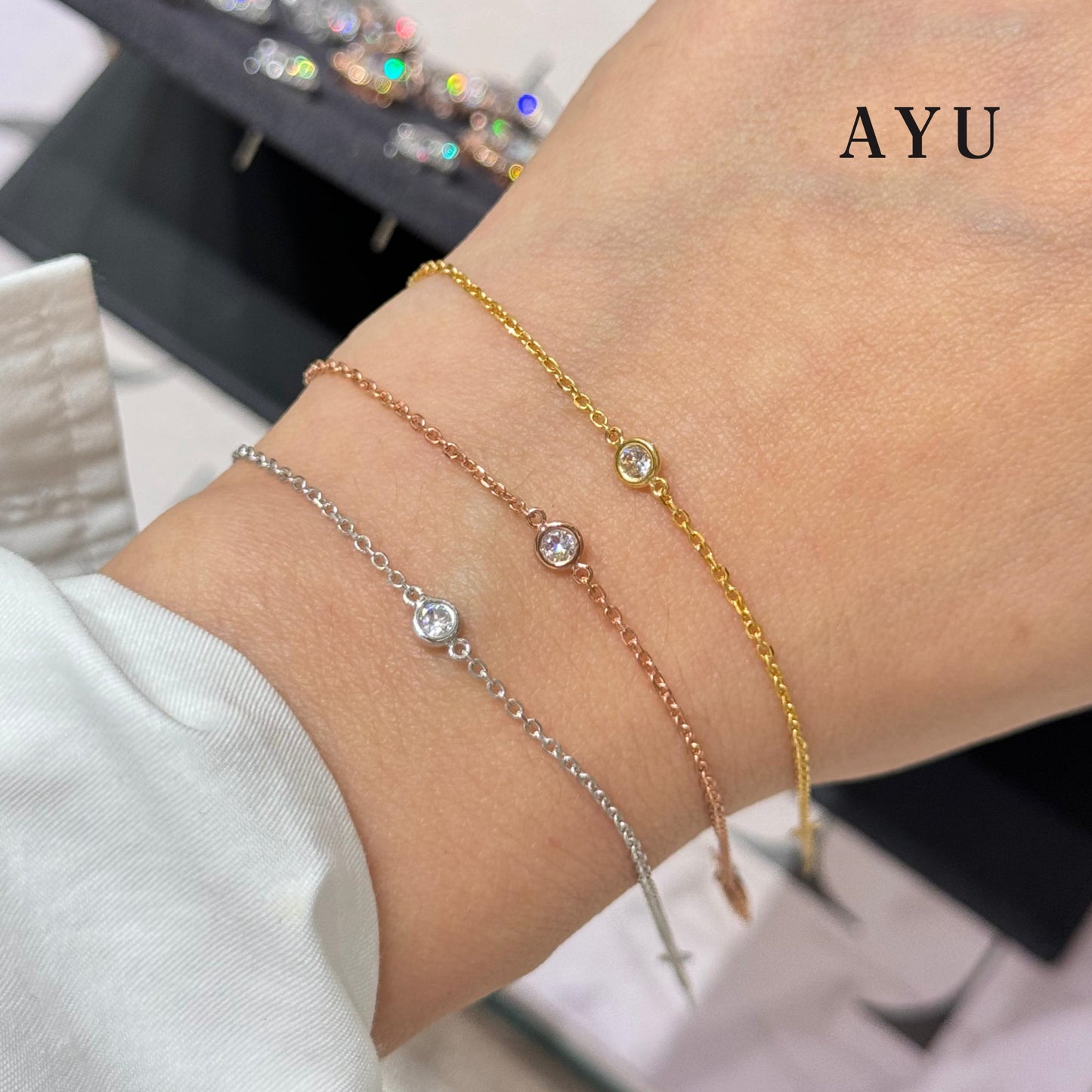 AYU Gelang Emas - Mini Bezel Chain Bracelet 17K White Gold