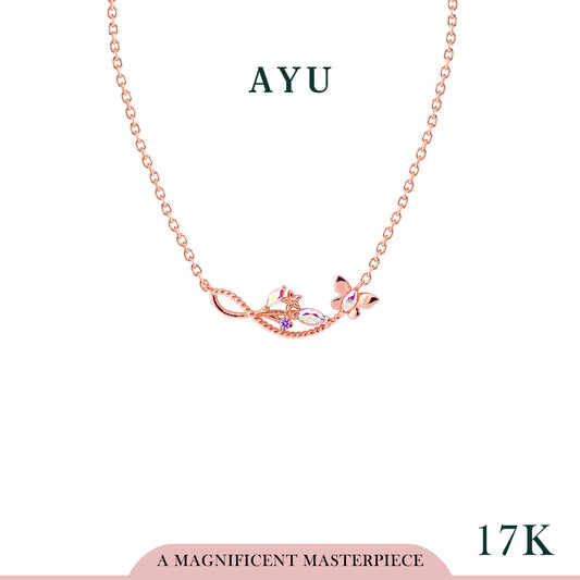 AYU Kalung Emas - Magical Butterfly On Angel Vine Chain Necklace 17k Rose Gold