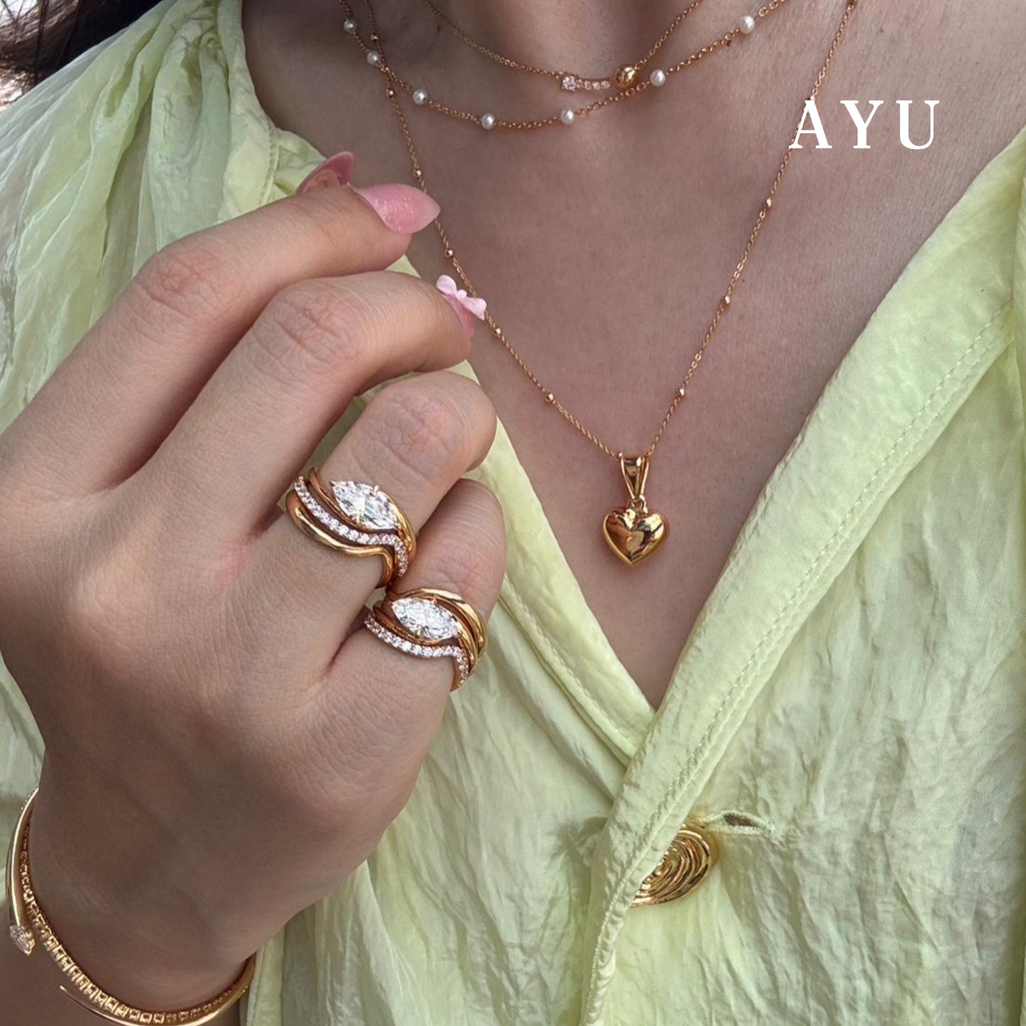AYU Cincin Emas - Flowy Selly Ring 16k Yellow Gold