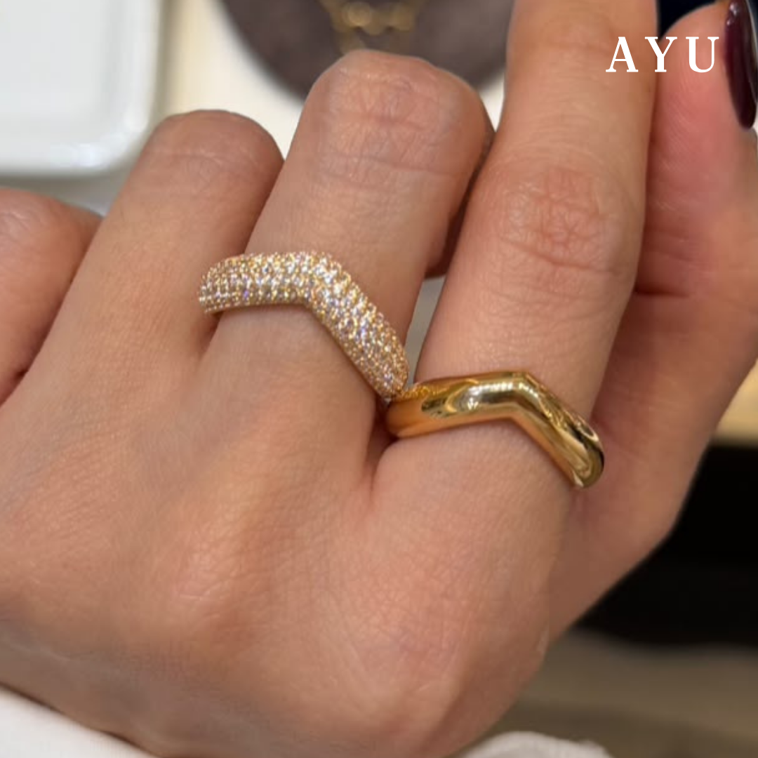 AYU Cincin Emas - Pave Chevron Globe Ring 16k Yellow Gold