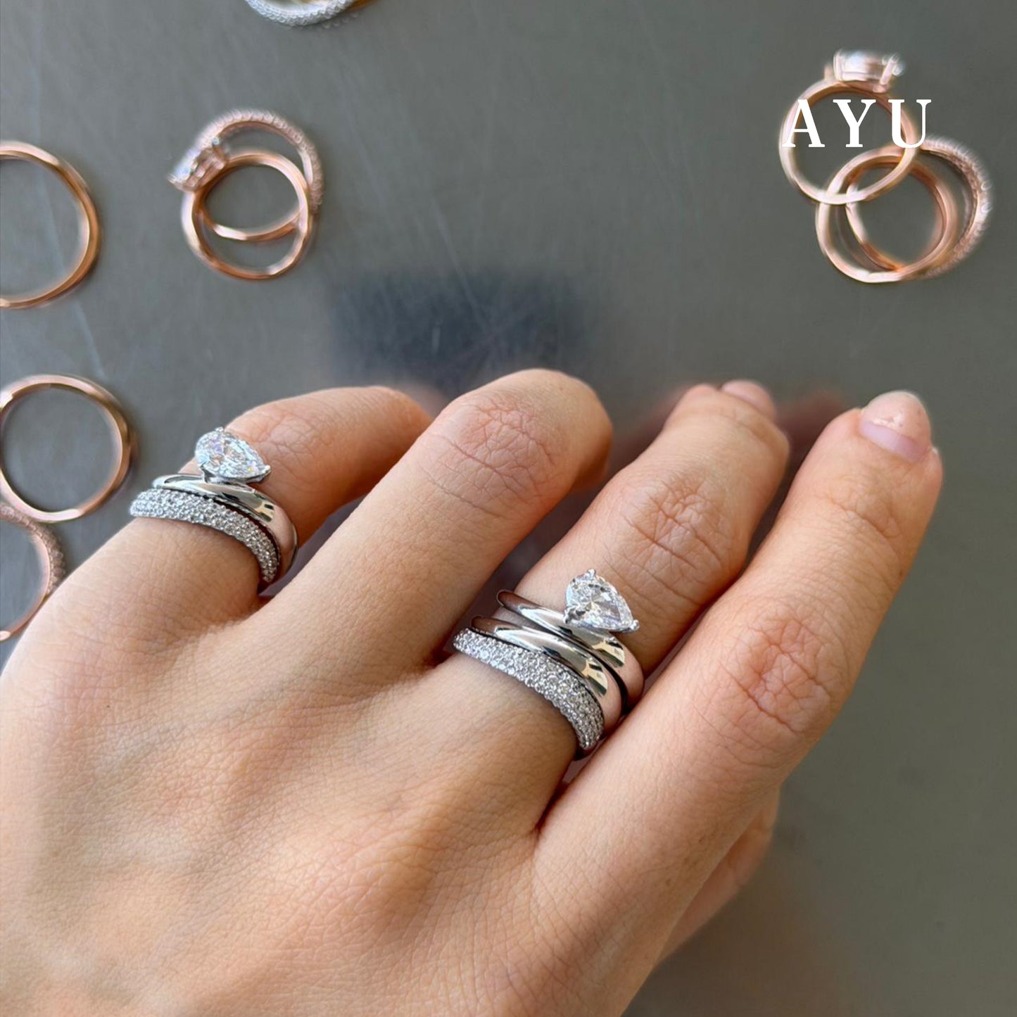 AYU Cincin Emas - Pave Floating Ring 17k White Gold