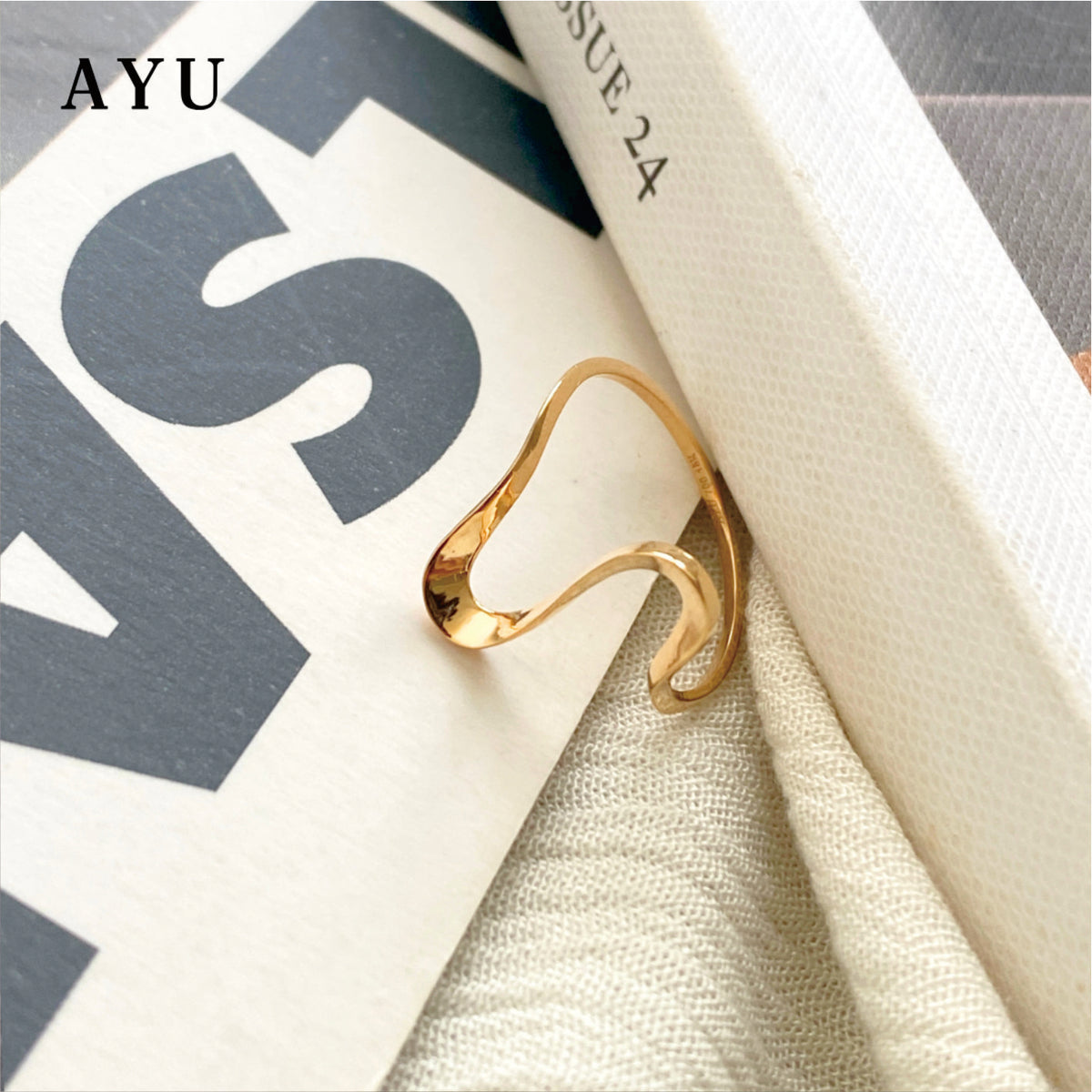 AYU Cincin Emas - Gold Swaying Wave Ring 16k Yellow Gold