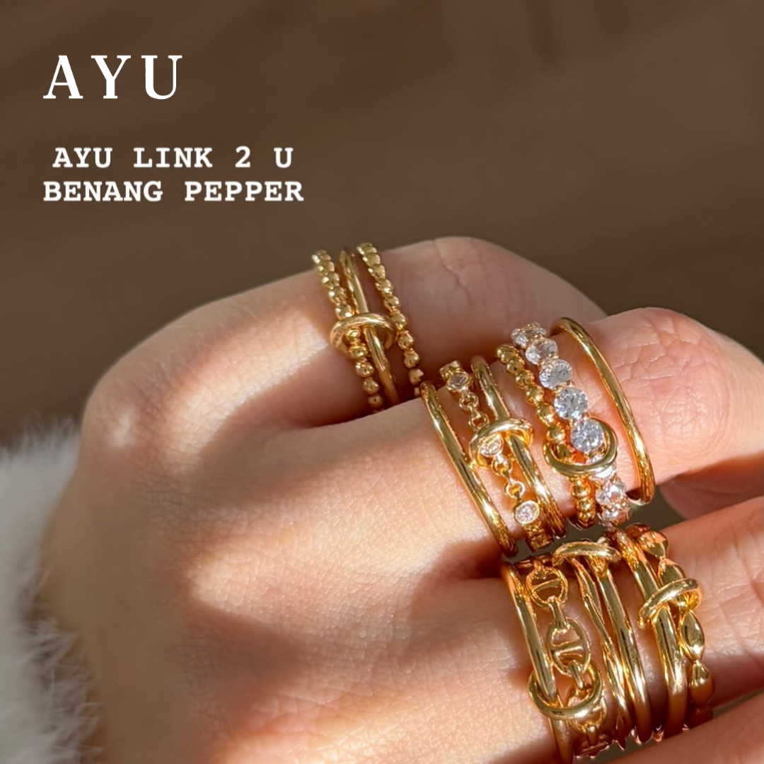AYU Cincin Emas - Link 2 U Benang Pepper 16k Yellow Gold