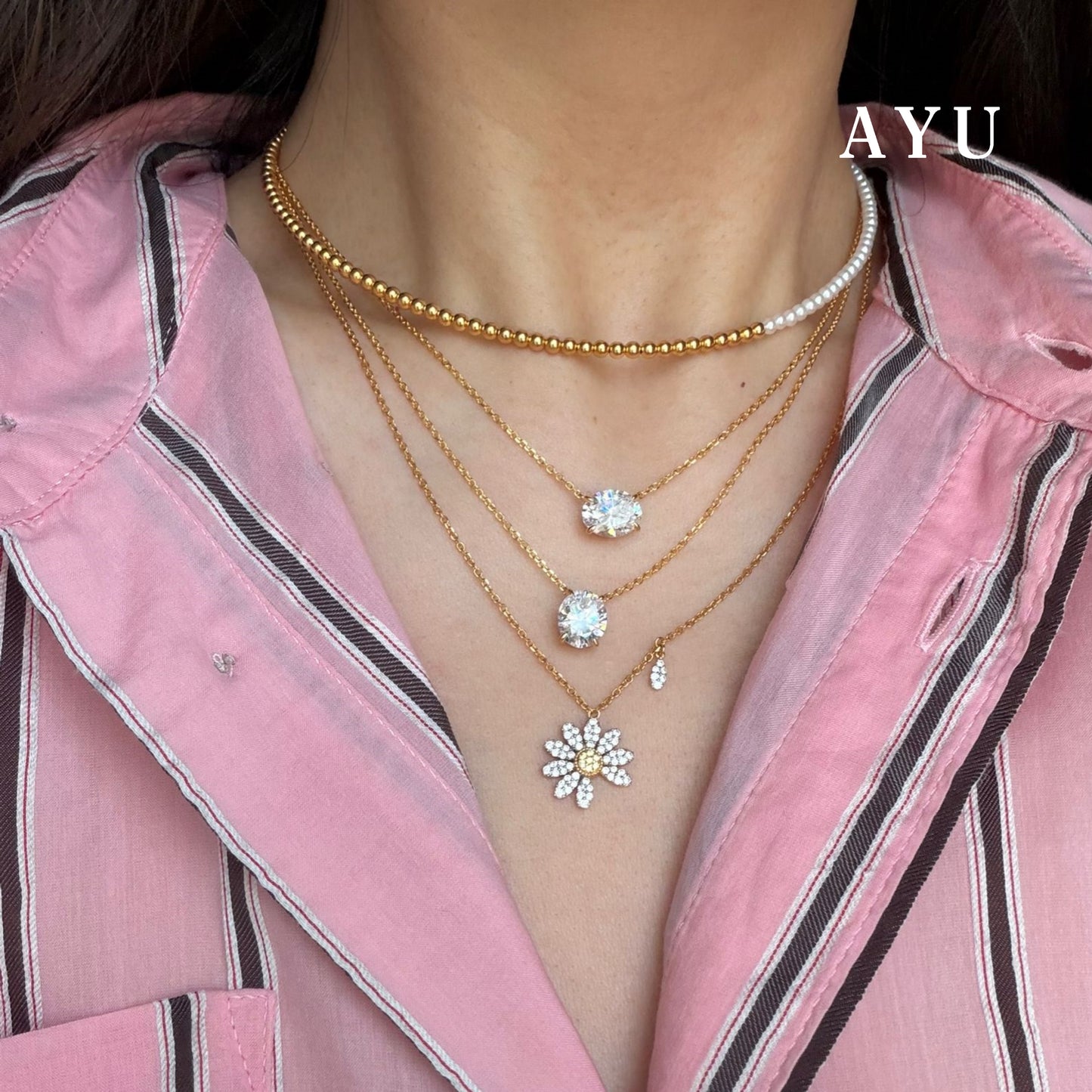 The AYU Djudju Solitaire Chain Necklace 16k Yellow Gold