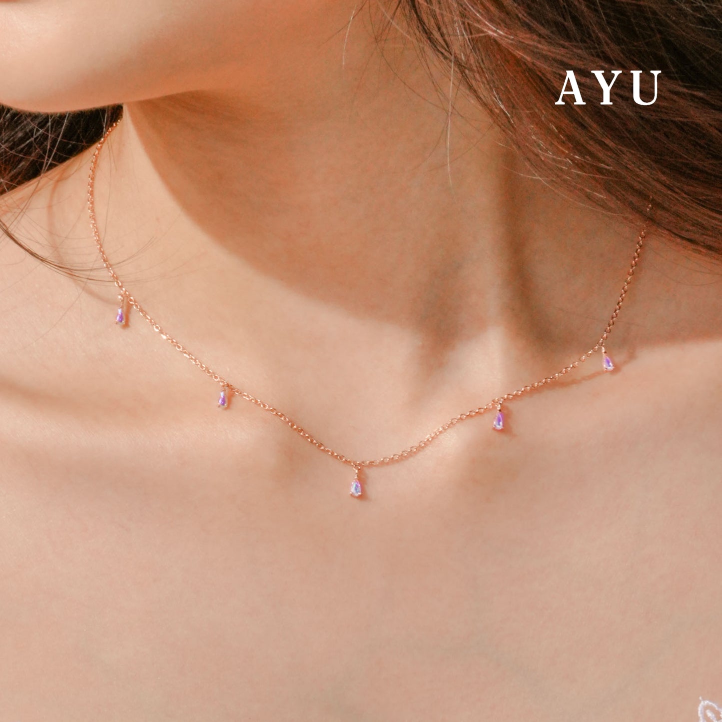 AYU Kalung Emas - 5 Magical Raindrops Chain Necklace 17K Rose Gold