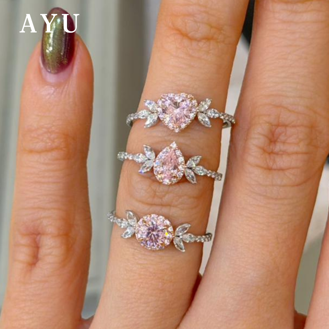 AYU Cincin Emas - Round Halo Angel Vine Everbloom Solitaire 17k Rose Gold