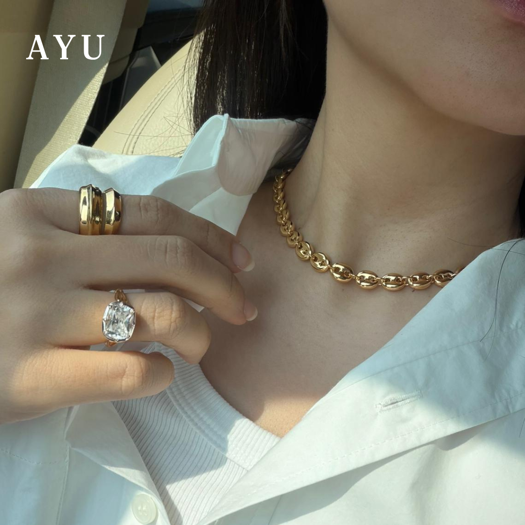 AYU Kalung Emas - Large Gold Chubby Oval Link Chain Necklace 16k Yellow Gold