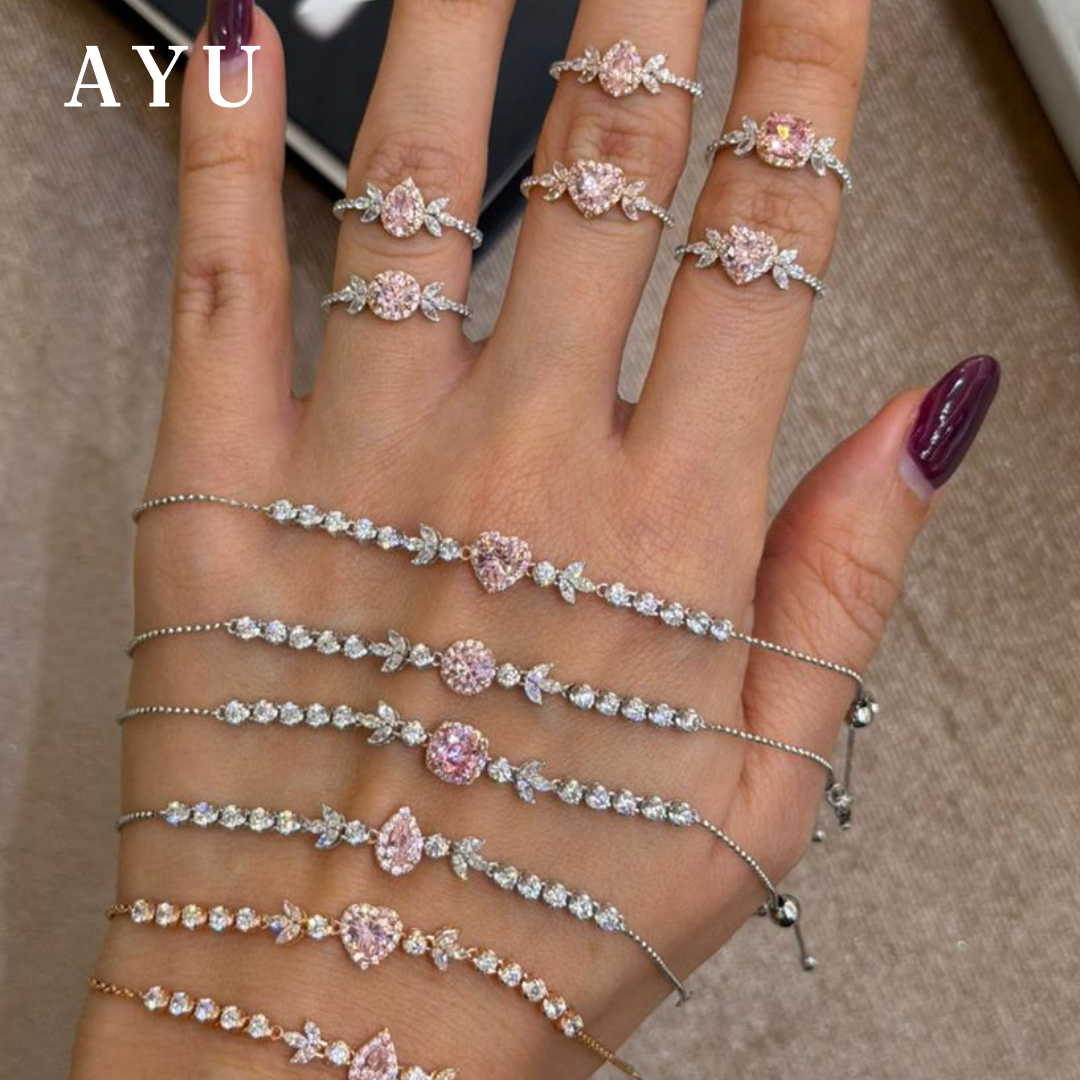 AYU Gelang Emas - Cushion Halo Angel Vine Everbloom Chain Bracelet 17k Rose Gold