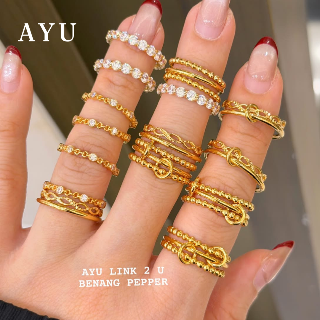 AYU Cincin Emas - Link 2 U Benang Pepper 16k Yellow Gold