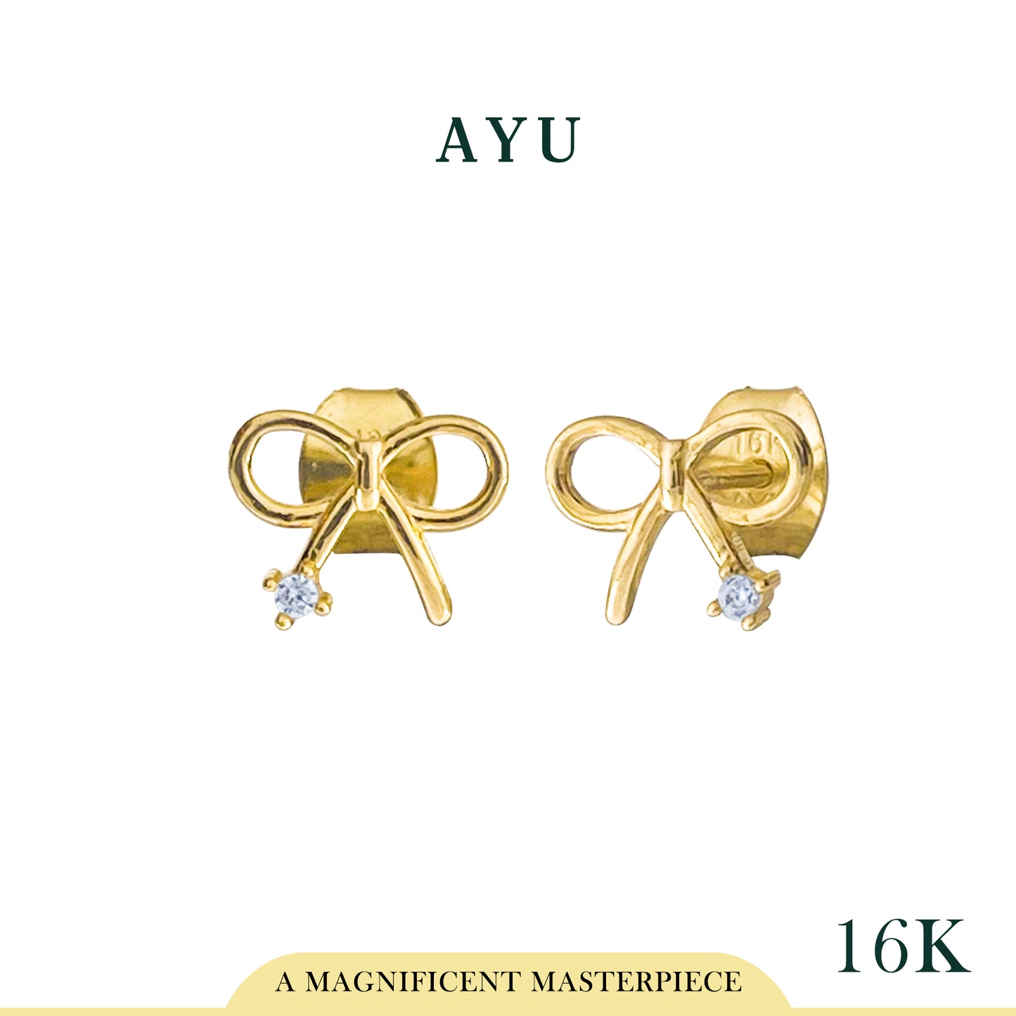 AYU Anting Emas - Gold Ribbon With Mini Sparkle Studs 16k Yellow Gold