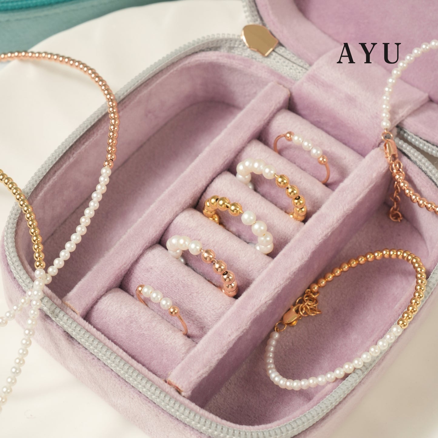 AYU Kalung Emas - Undecided Boba And Pearl Choker Necklace 17k Rose Gold