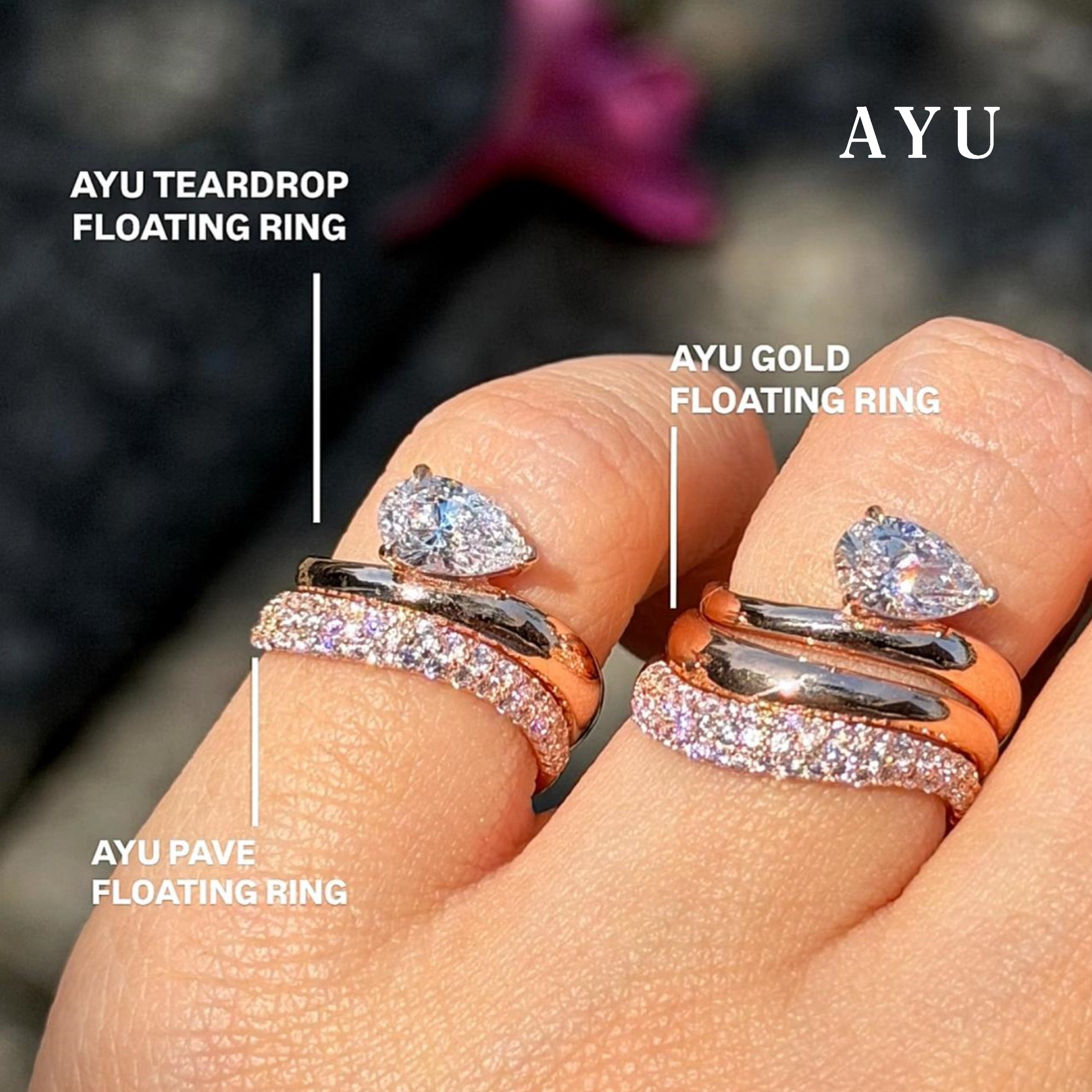 AYU Cincin Emas - Floating Teardrop Ring 17k Rose Gold