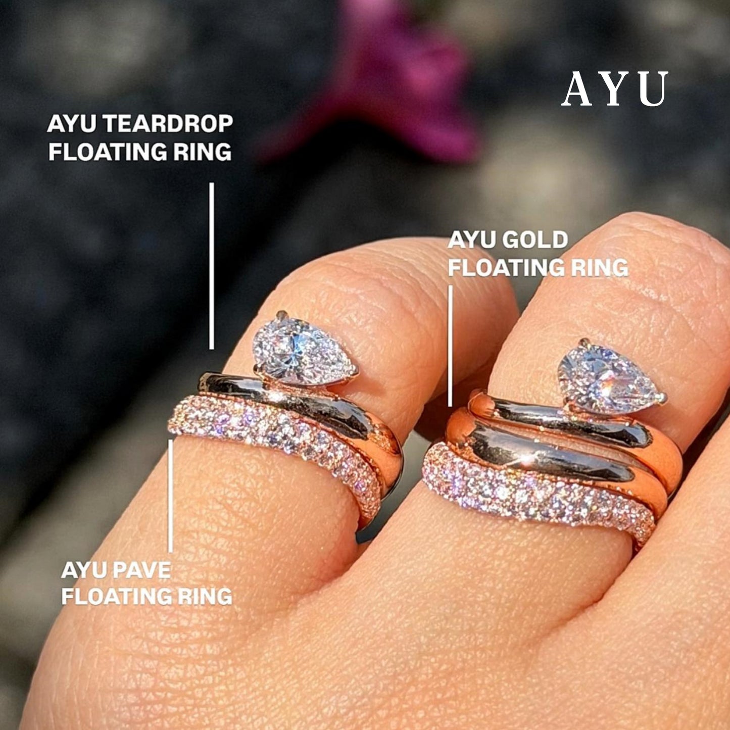AYU Cincin Emas - Floating Teardrop Ring 17k Rose Gold