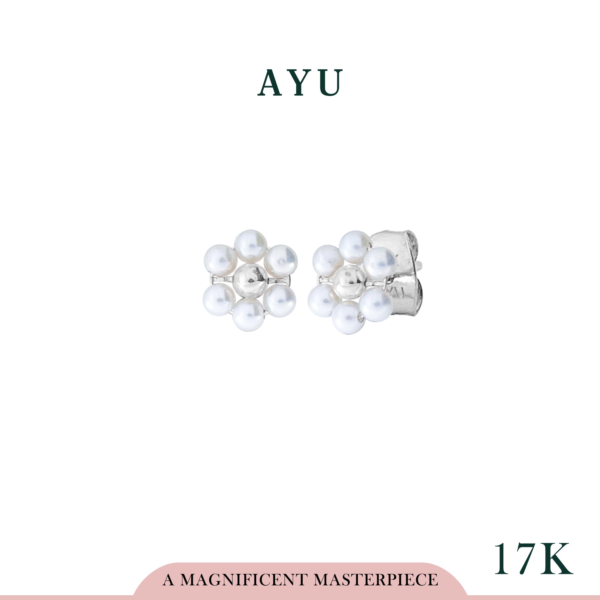 AYU Anting Emas - Beaded Pearl Flower Studs 17k