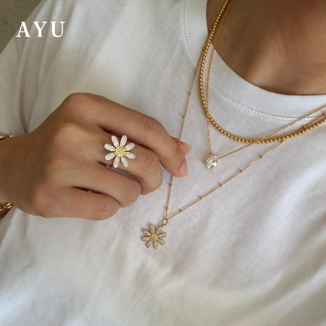 AYU Cincin Emas - Blooming G Daisy Ring 17k Rose Gold