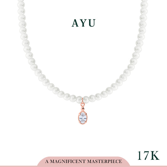 AYU Kalung Korea - Oval Filligri Charm With Beaded Manik Necklace 17k Rose Gold