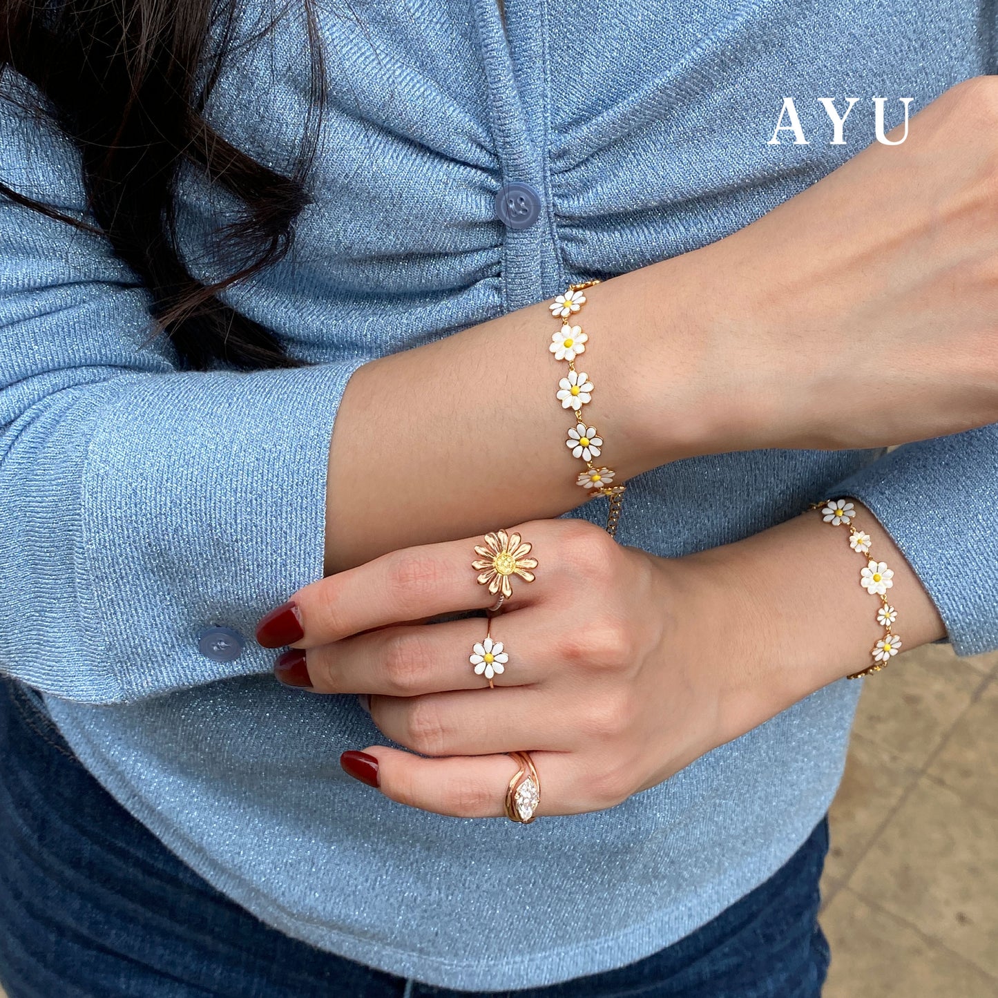 AYU Cincin Emas - Daisy Darling Ring 17k White Gold