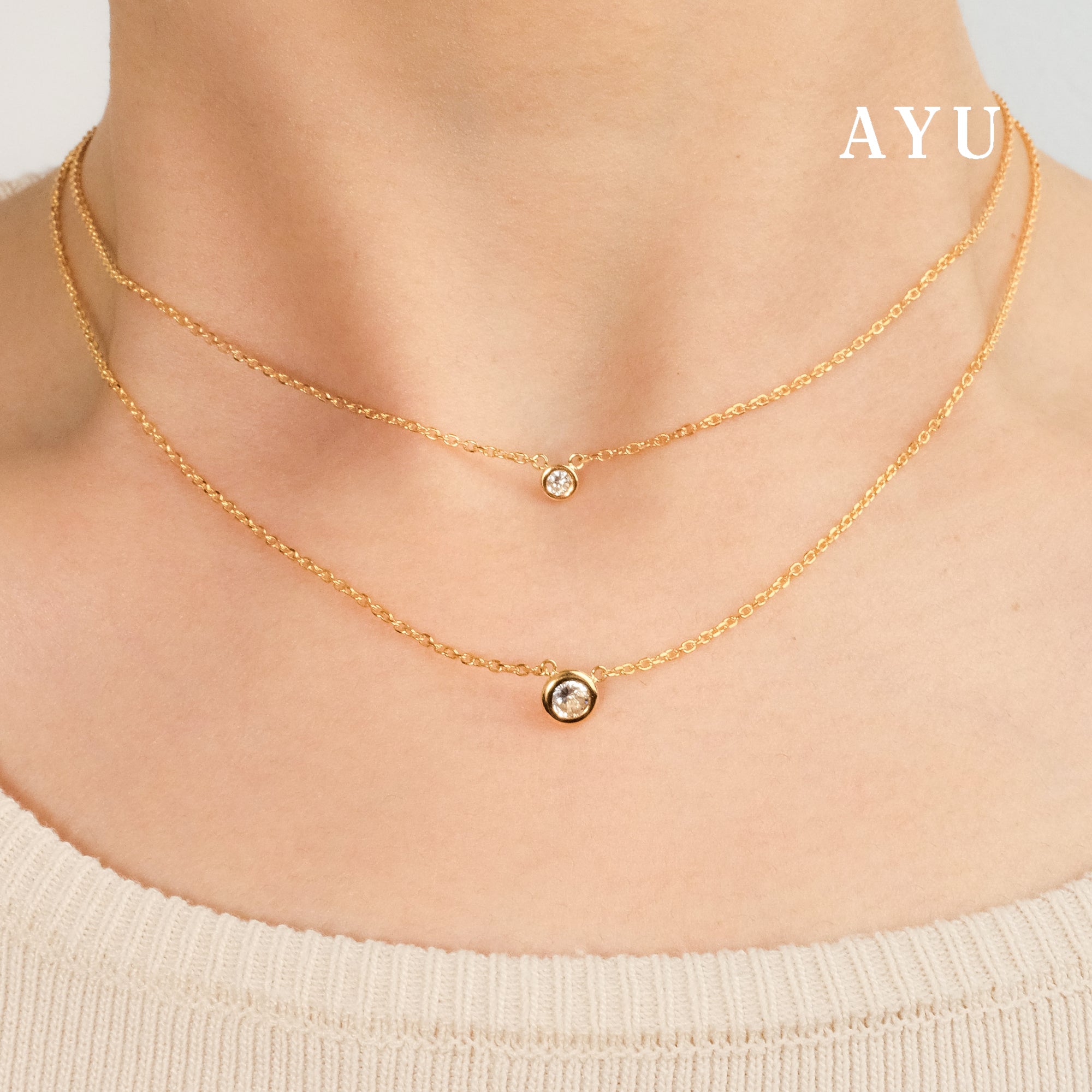 AYU Kalung Emas Korea - Mini Bezel Chain Necklace 16K Yellow Gold