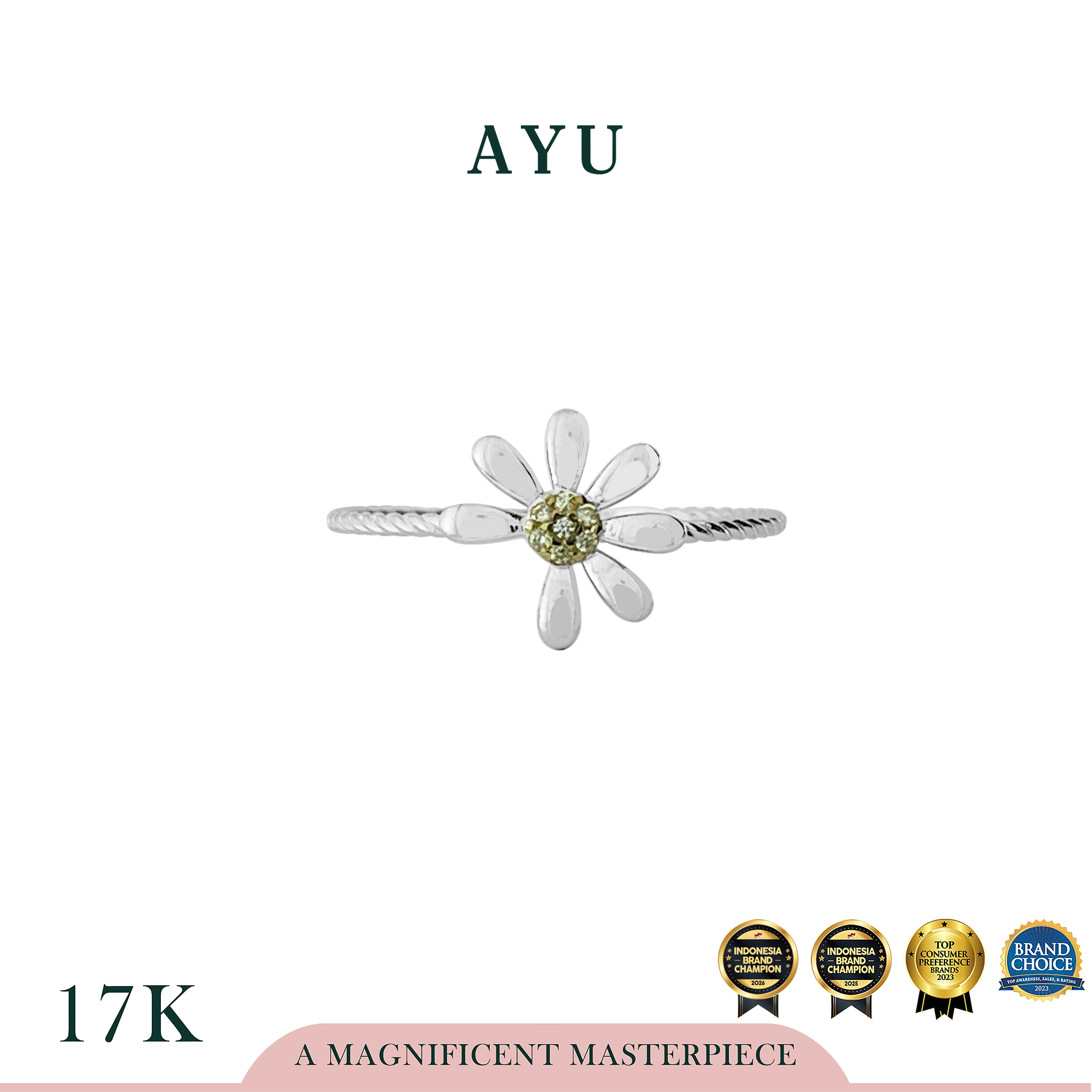AYU Cincin Emas - Small Golden G Daisy Twist Ring 17k White Gold