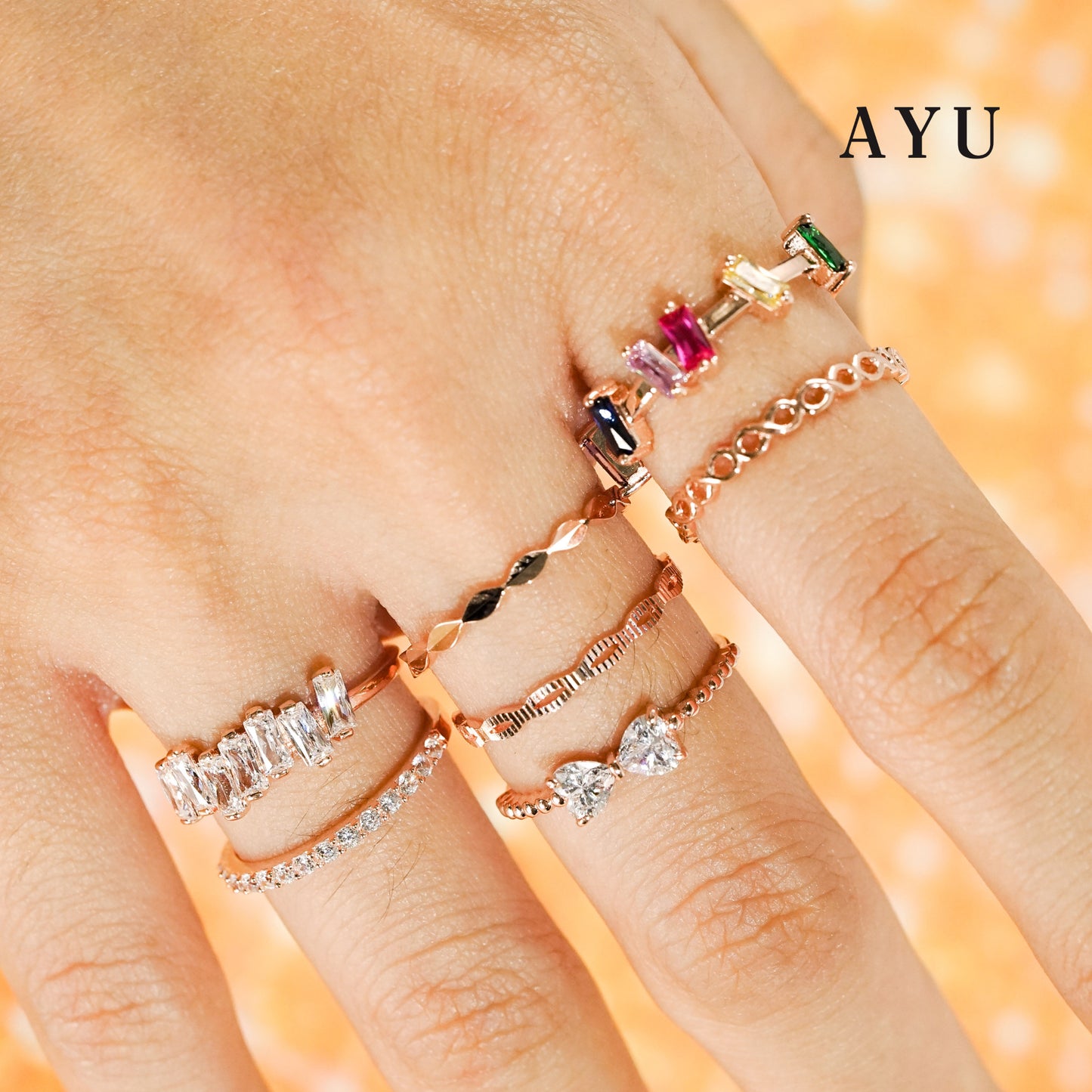 AYU Cincin Emas-Gold Marquise Cut Bling Stack 17k Rose Gold