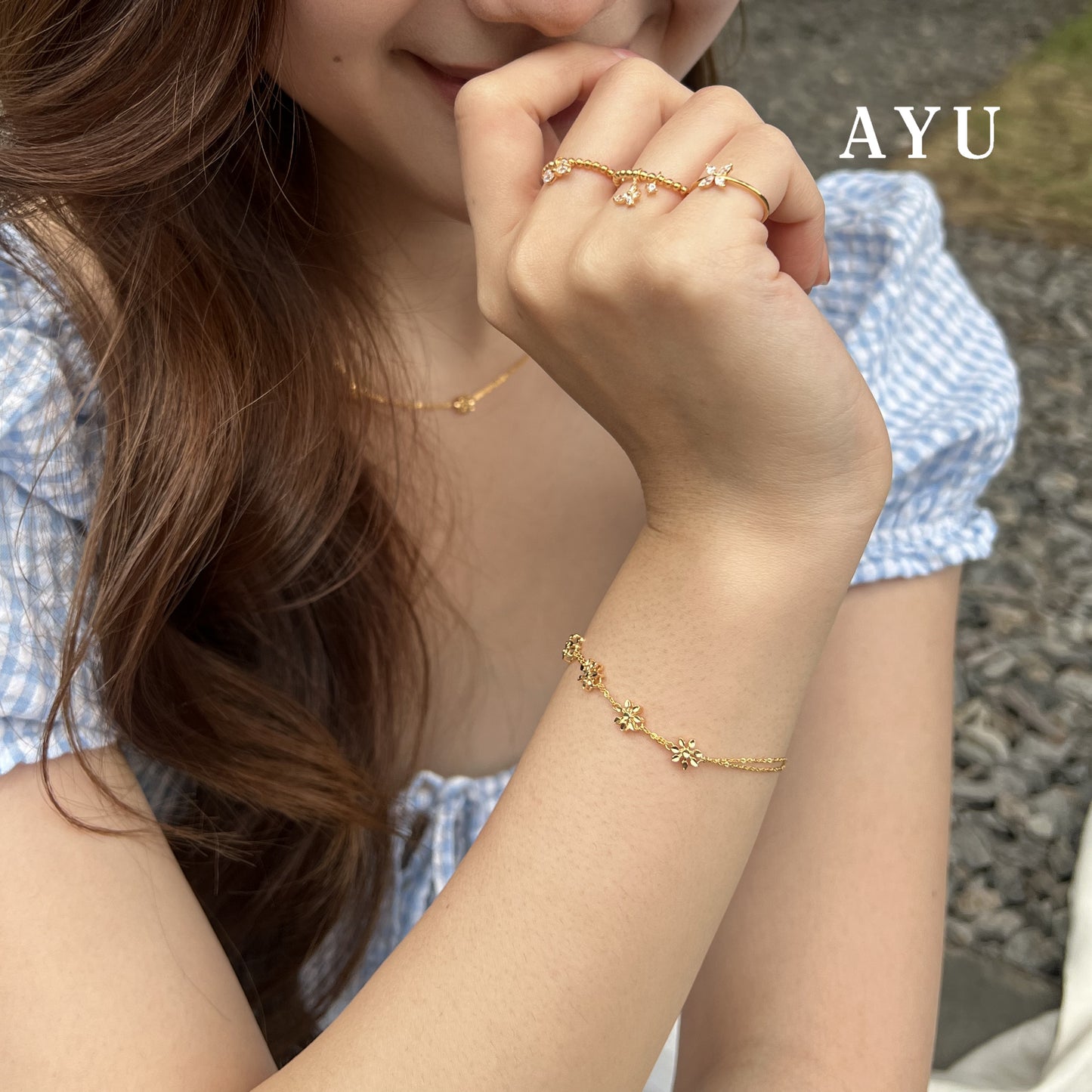 AYU Gelang Emas - Twinkle Snowflake Chain Bracelet 16k Yellow Gold