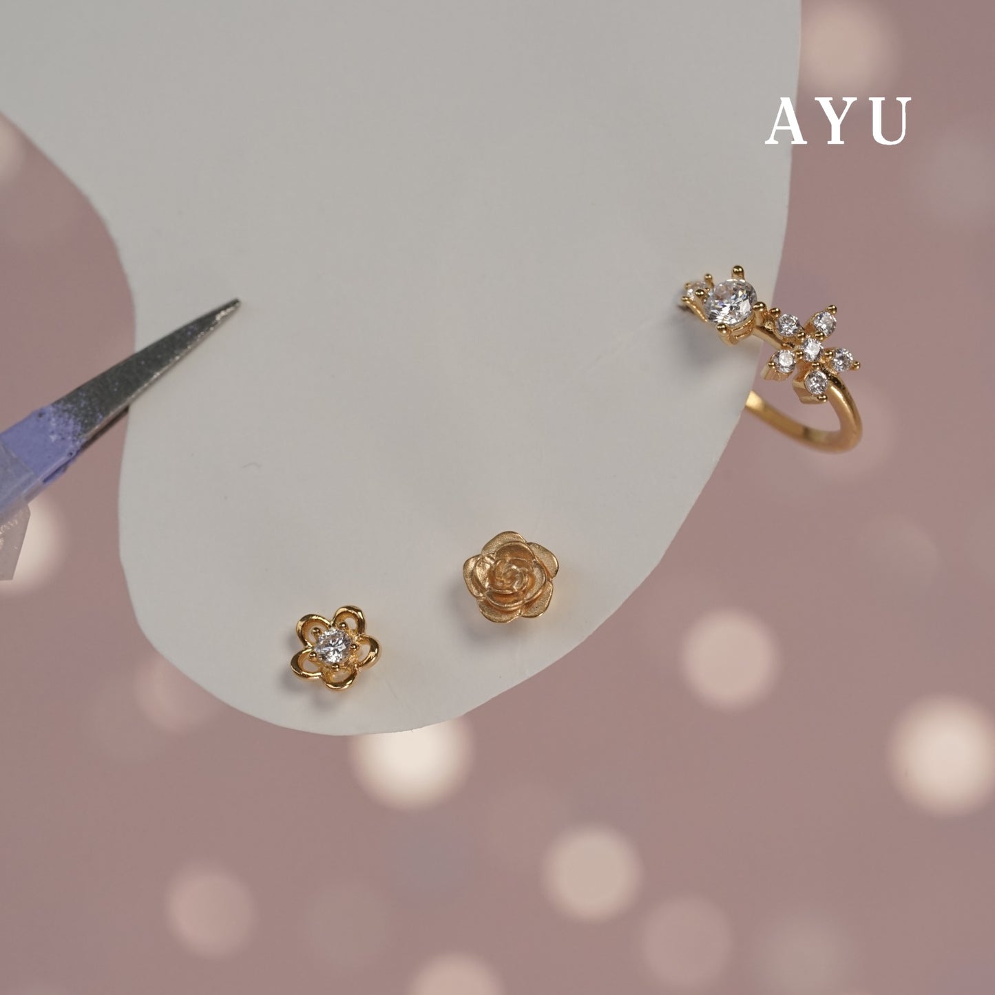 AYU Anting Emas Tindik - Golden Rose Studs 17K Rose Gold