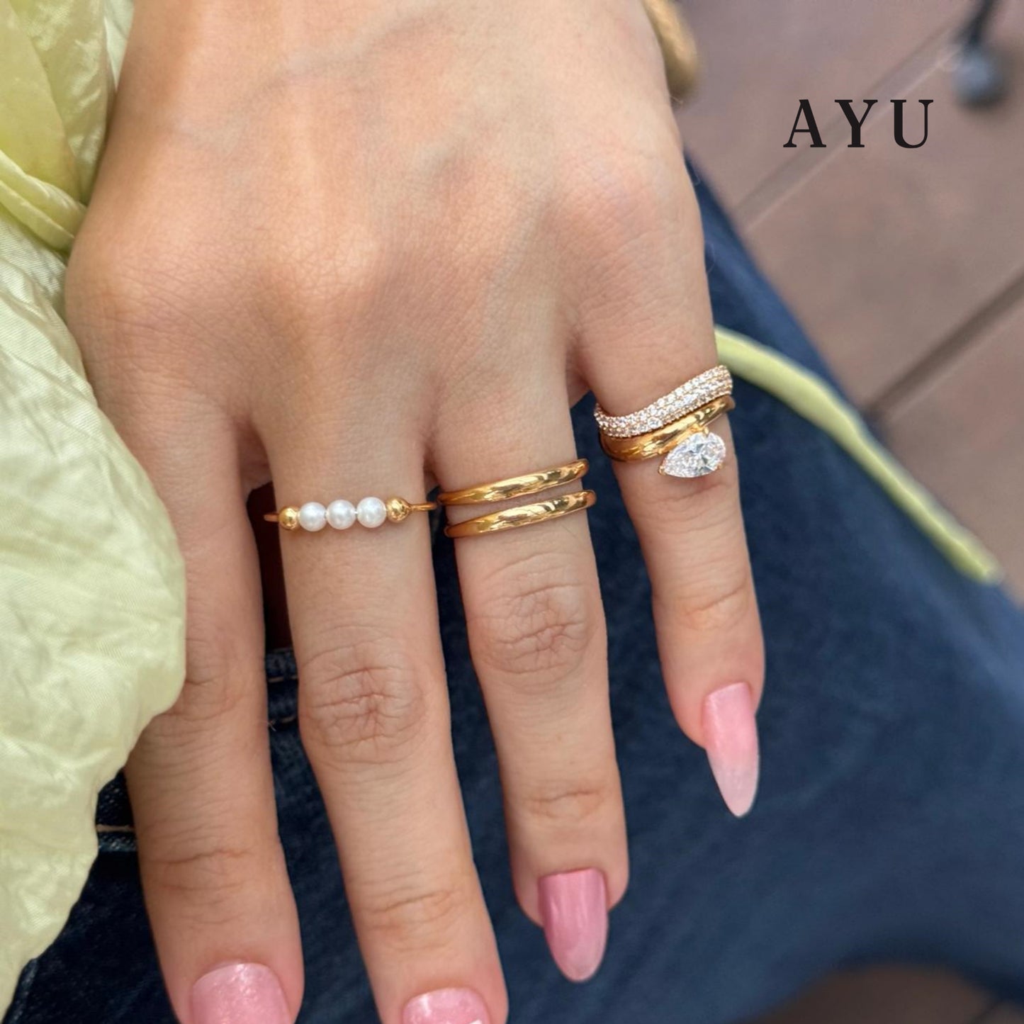 AYU Cincin Emas - Floating Teardrop Ring 16k Yellow Gold