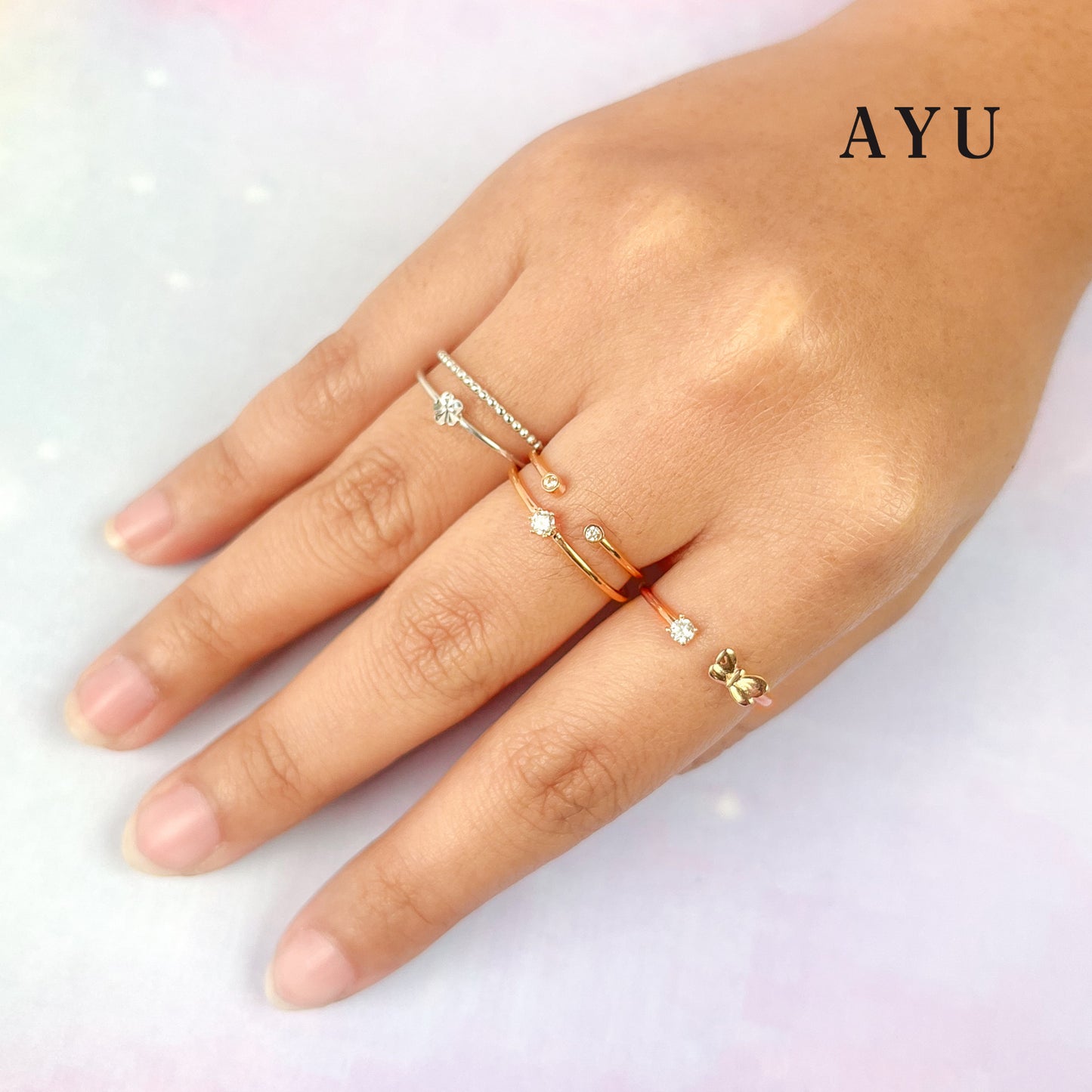 AYU Cincin Emas Korea - Butterfly Mini Solitaire Open Ring 17K Rose Gold