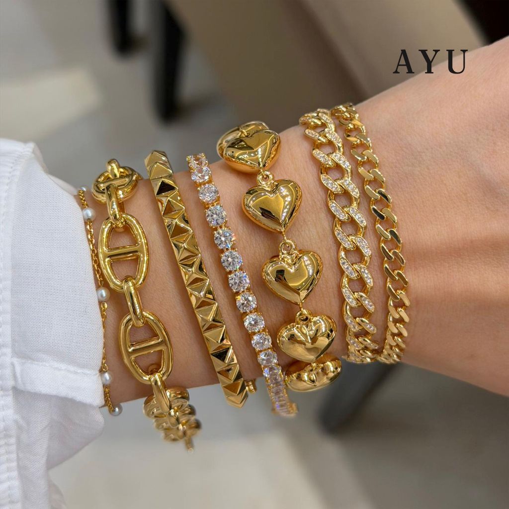 AYU Gelang Emas - Fluffy Fluffy Heart Eternity Chain Bracelet 8k Yellow gold