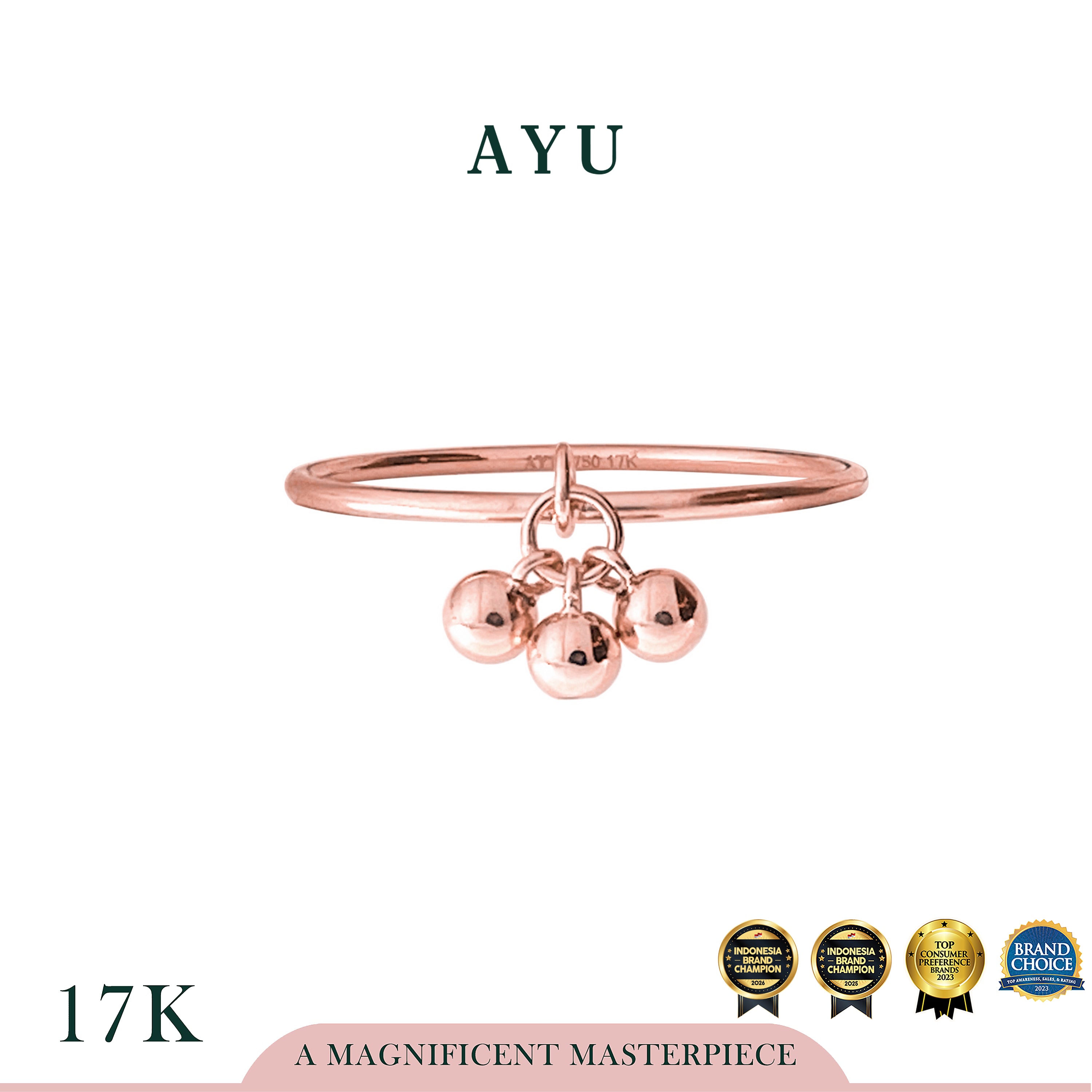 AYU Cincin Emas - Gold Berry Sprinkles Ring 17k Rose Gold