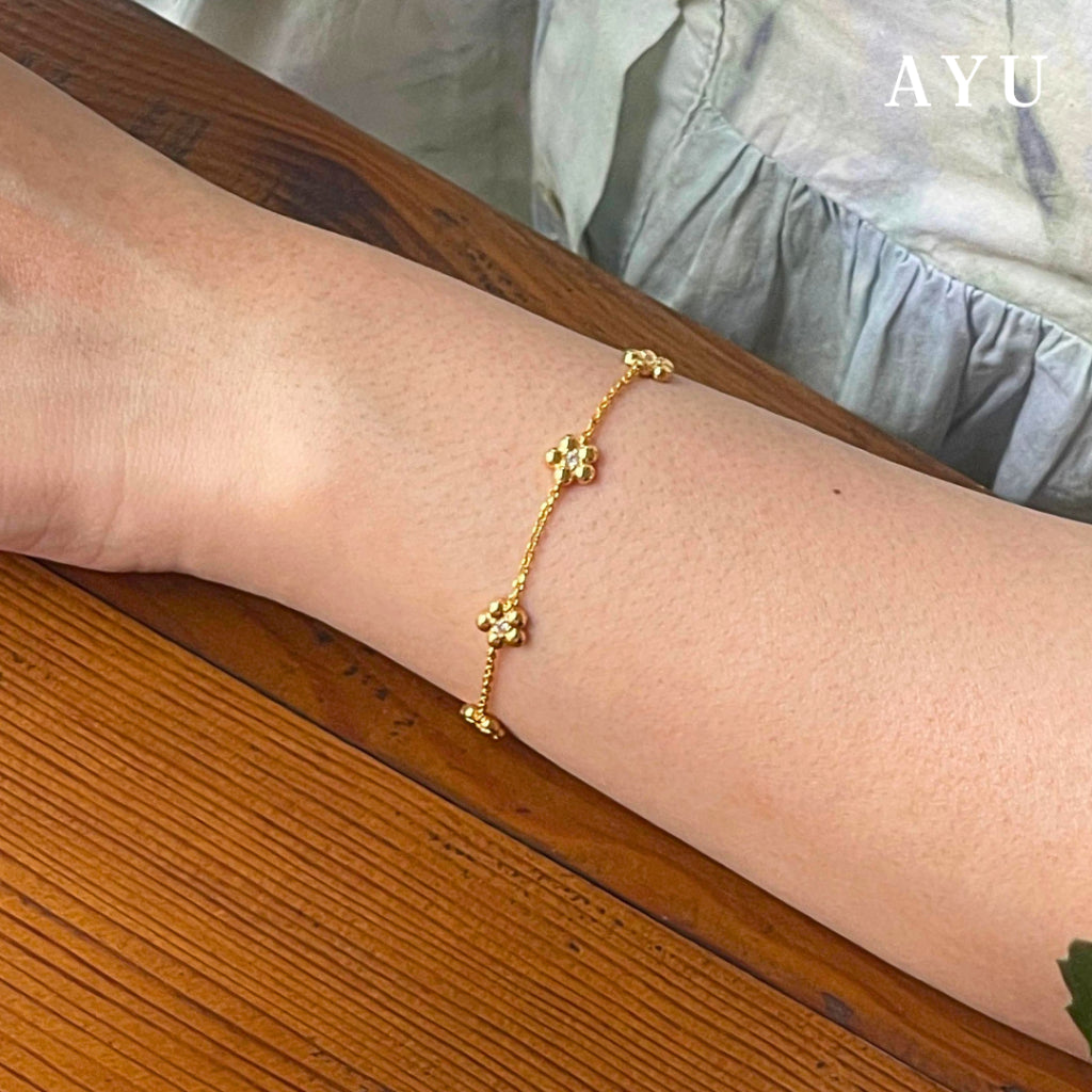 AYU Gelang Emas - 5 Mochi Flower Chain Bracelet 17k Rose Gold