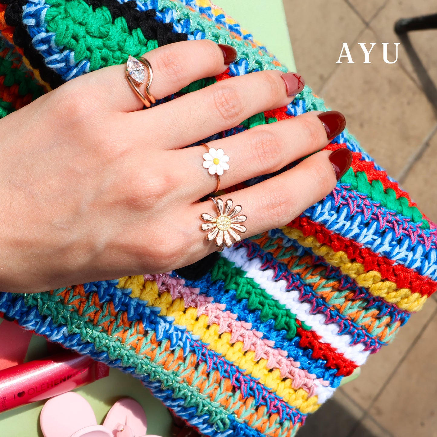 AYU Cincin Emas - Golden G Daisy Twist Ring 17k Rose Gold