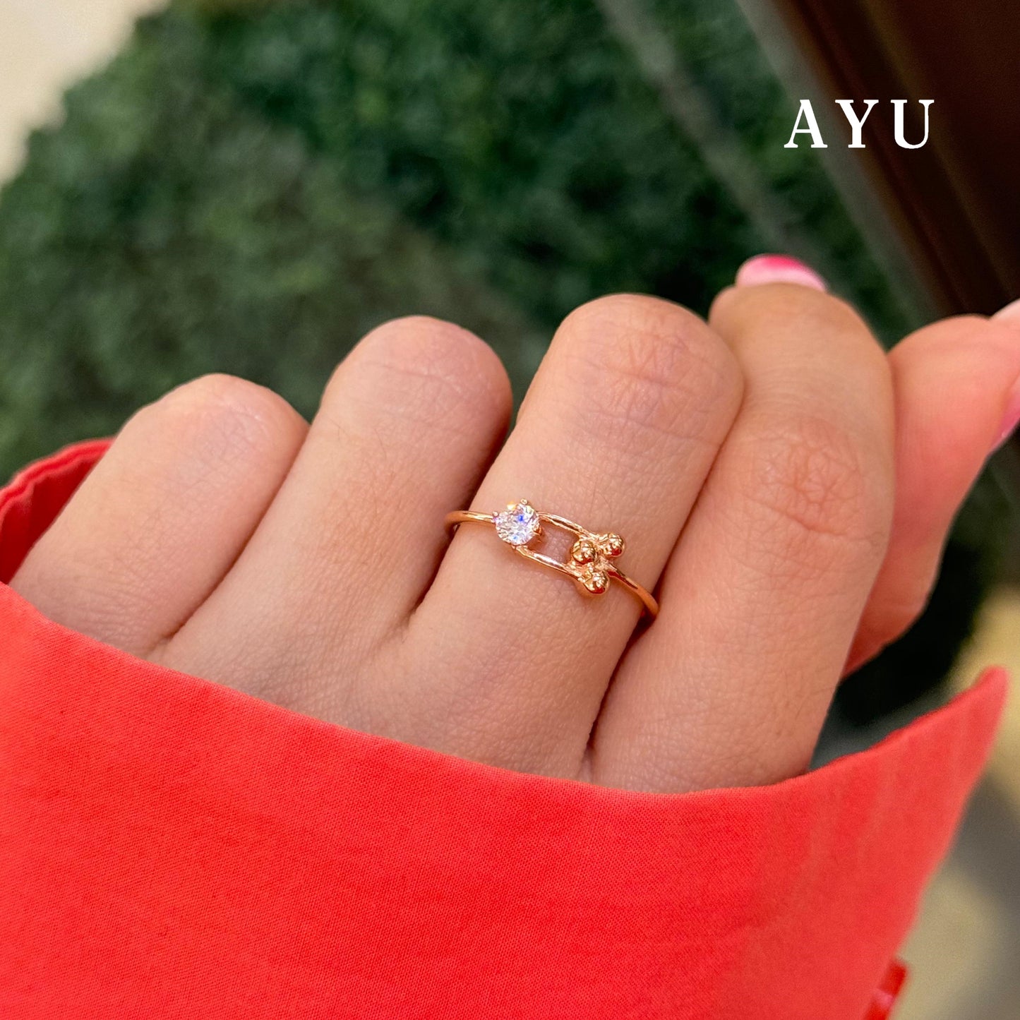 AYU Cincin Emas - Gold Link With Mini Solitaire Ring 17K Rose Gold