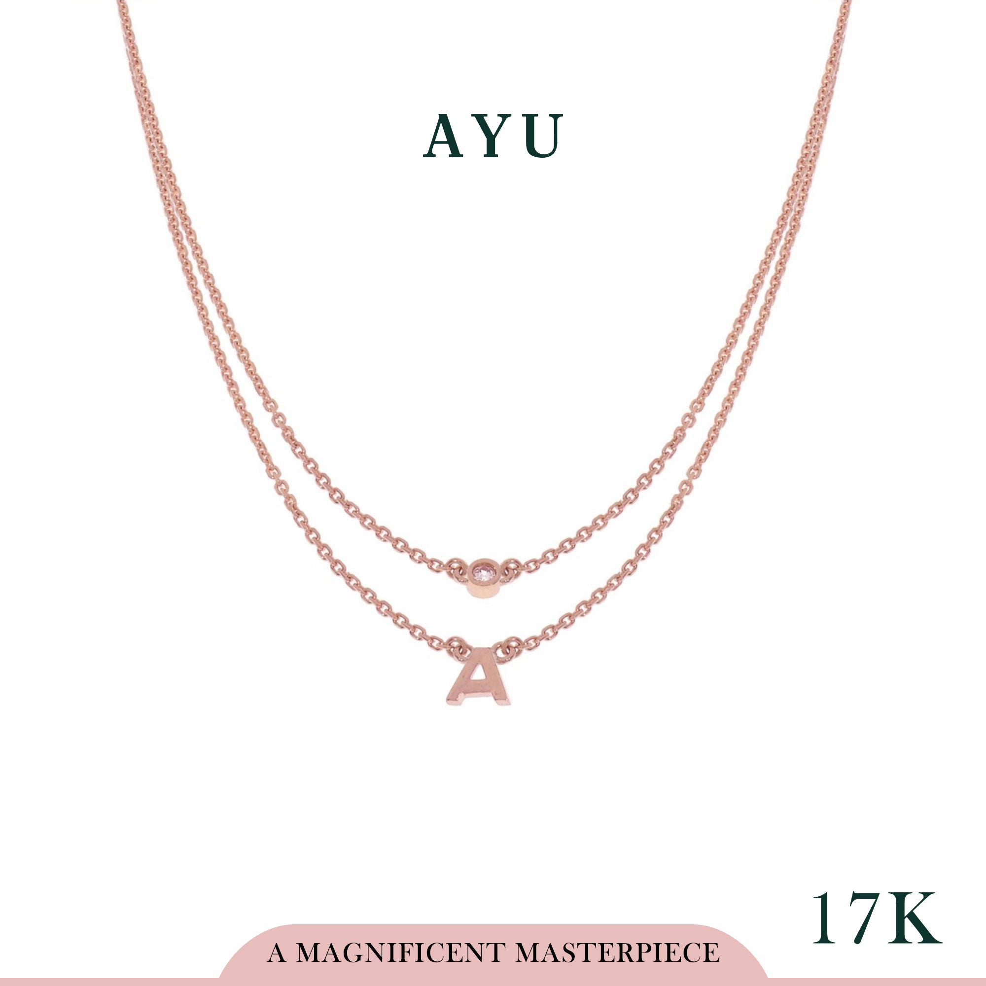 AYU Kalung Emas - Gold Initial Double Layer Necklace 17K Rose Gold